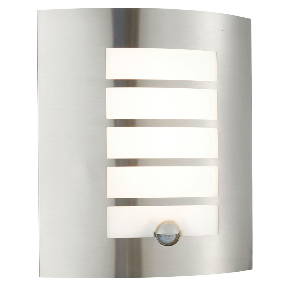 IP44 Outdoor Wall Light PIR Motion Sensor Brushed Steel & Diffuser 7W Warm White