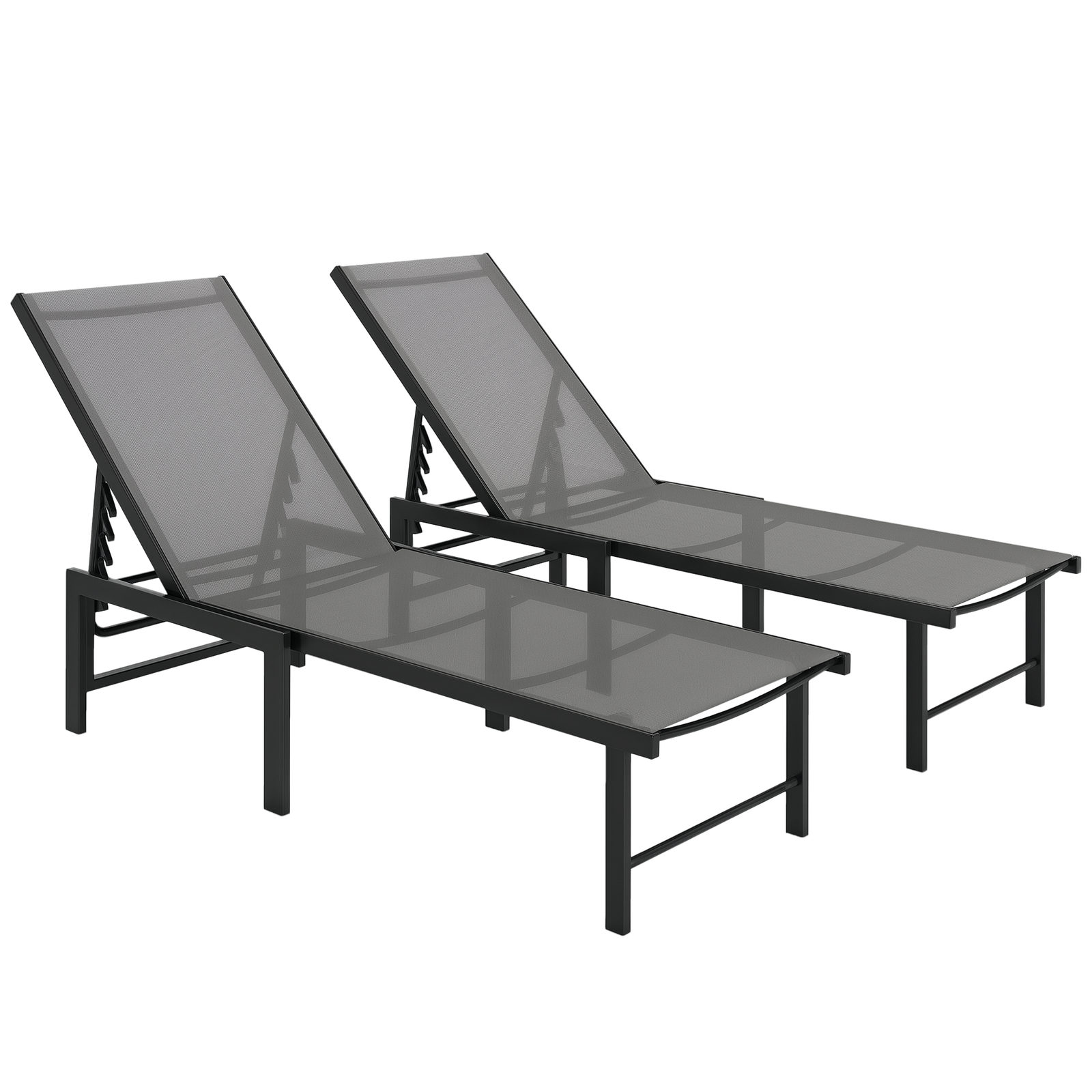Outsunny Sun Loungers Set of 2, 5-Level Reclining Sunbeds, Grey
