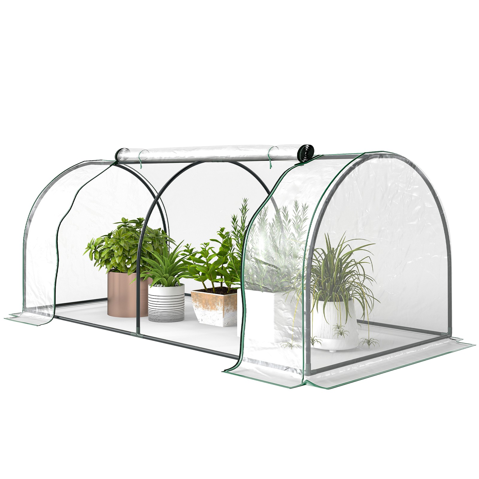 Outsunny Tunnel Greenhouse Grow House Steel Frame PVC Clear 200x100x80 cm