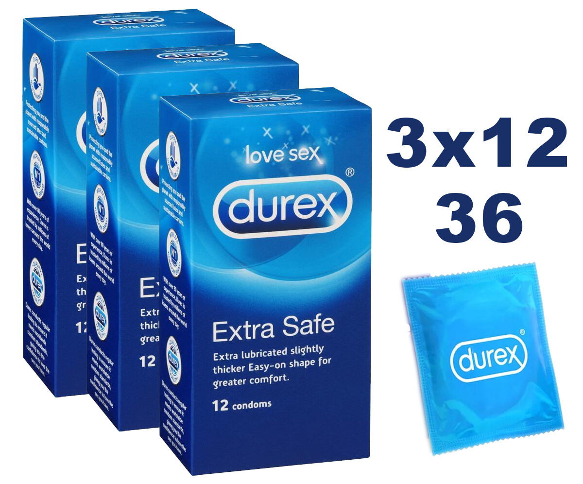 3X Durex Thick Latex Extra Safe and Lubricated Condoms (3 x 12 Pack)