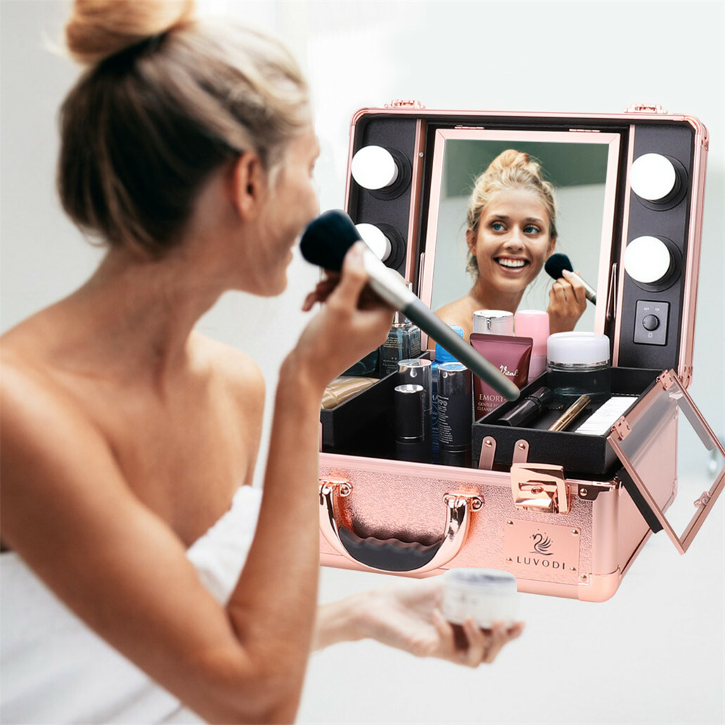 Large LED Cosmetic Vanity Beauty Make-Up Box Hairdresser Travel Case Barber Box