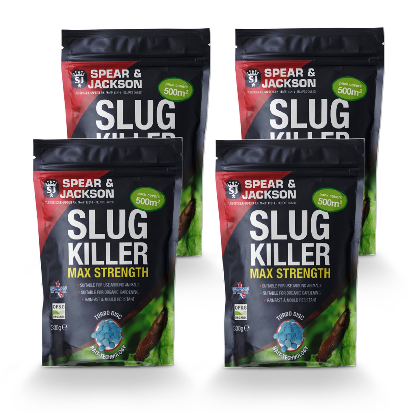 Slug Killer 4 x 300g, High-Strength Formula, 500m² Coverage, Spear & Jackson