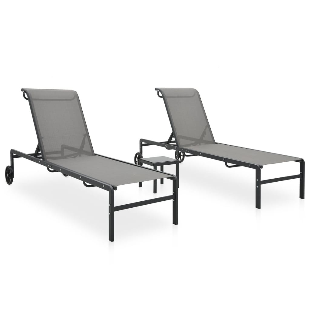 Sun Loungers 2 pcs with Table Sunbed Lounge Bed Textilene and Steel vidaXL