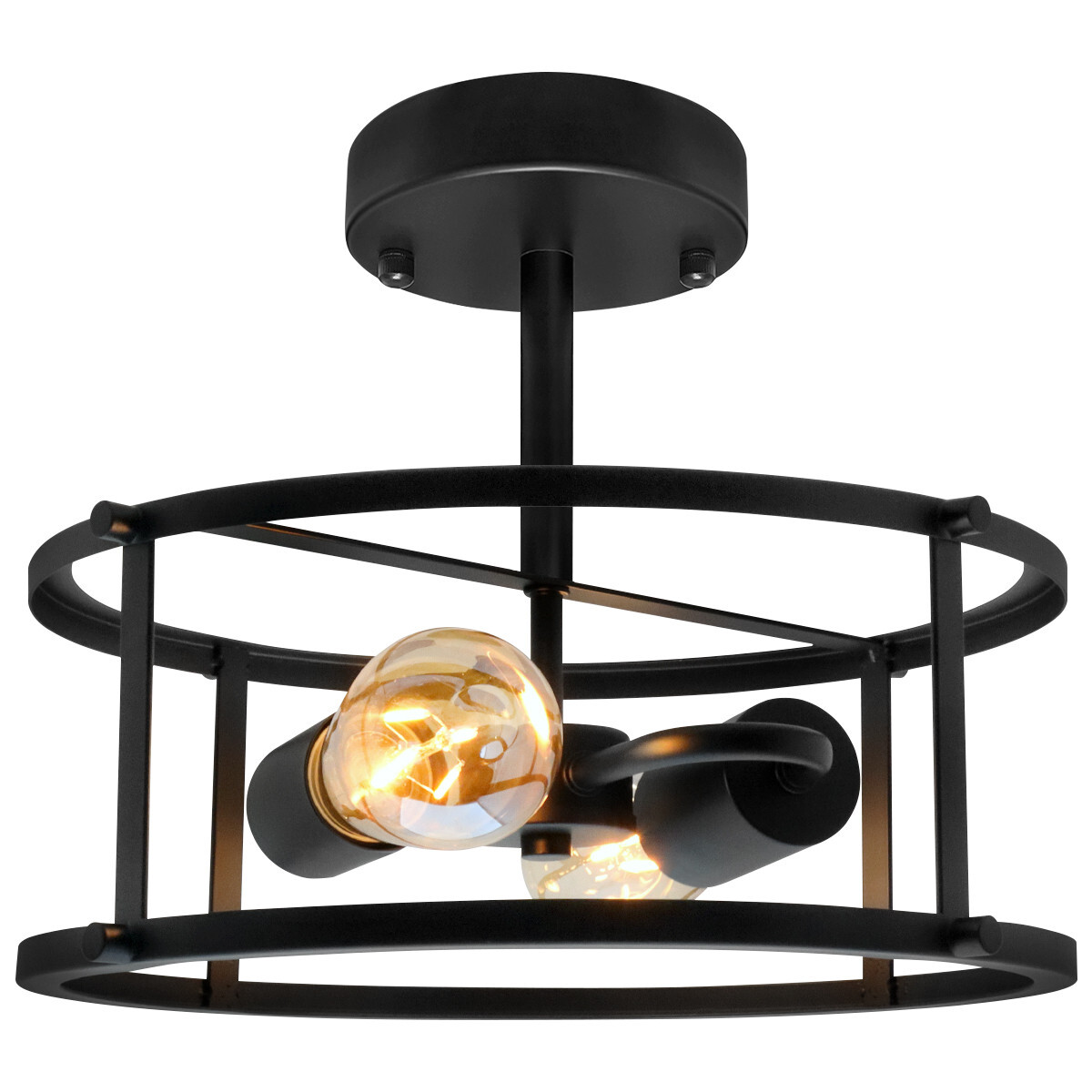 Industrial Black Ceiling Light Round 2 Light Drum Lantern Semi Flush Mount K439