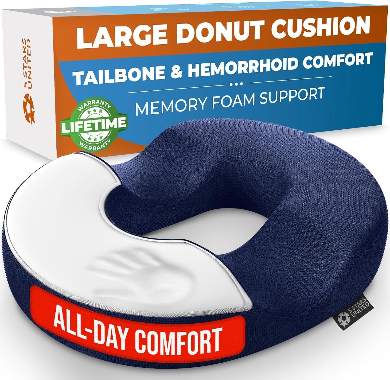 5 STARS UNITED Donut Cushion – Memory Foam Pillow for Sitting – Tailbone &