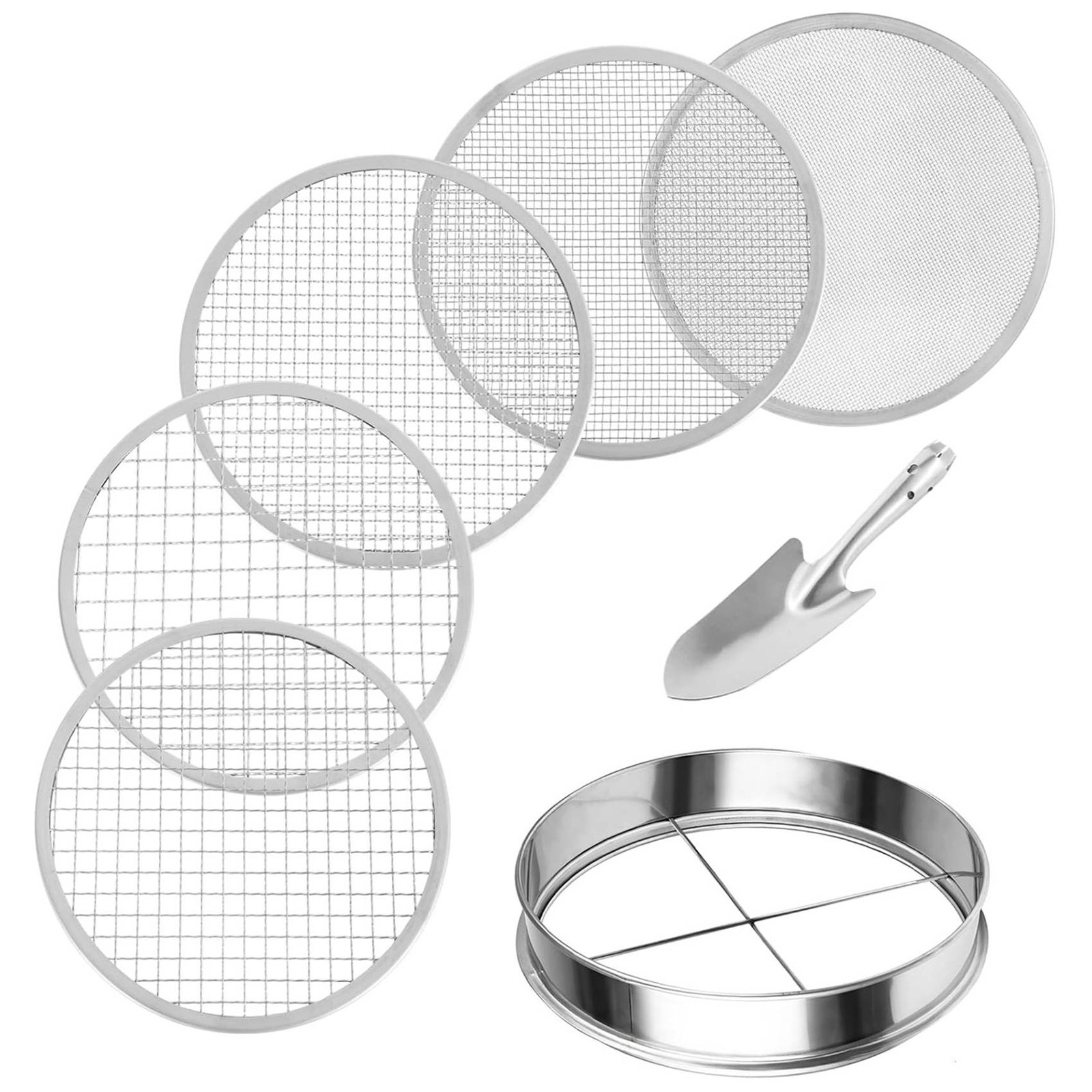 Soil Sifter Stainless Steel Riddle Sieve Set for Gardening with 5 Sizes 8in5254