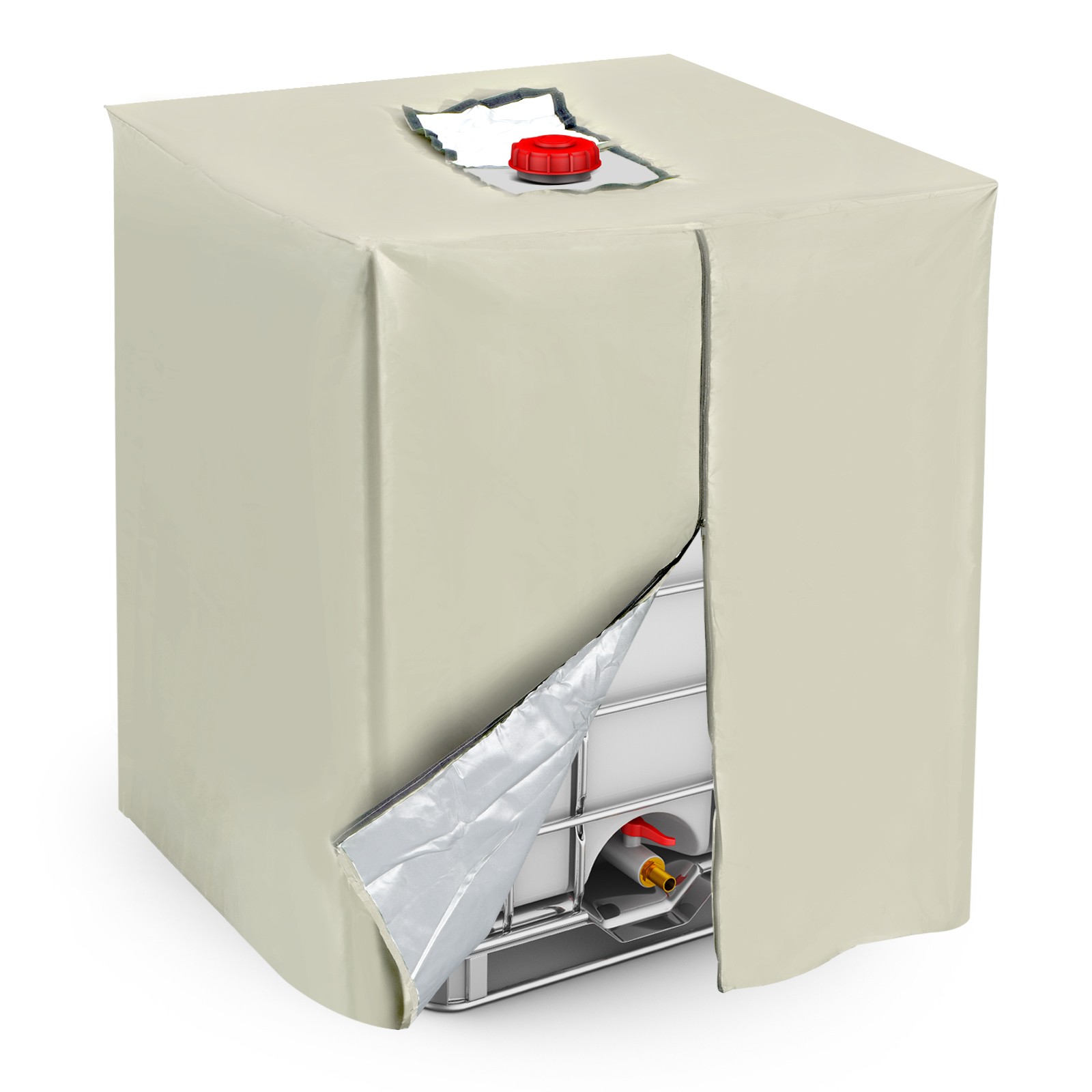 275 Gallon Zipper IBC Tote Cover 420D Oxford 1000L Water Tank Protective Beige