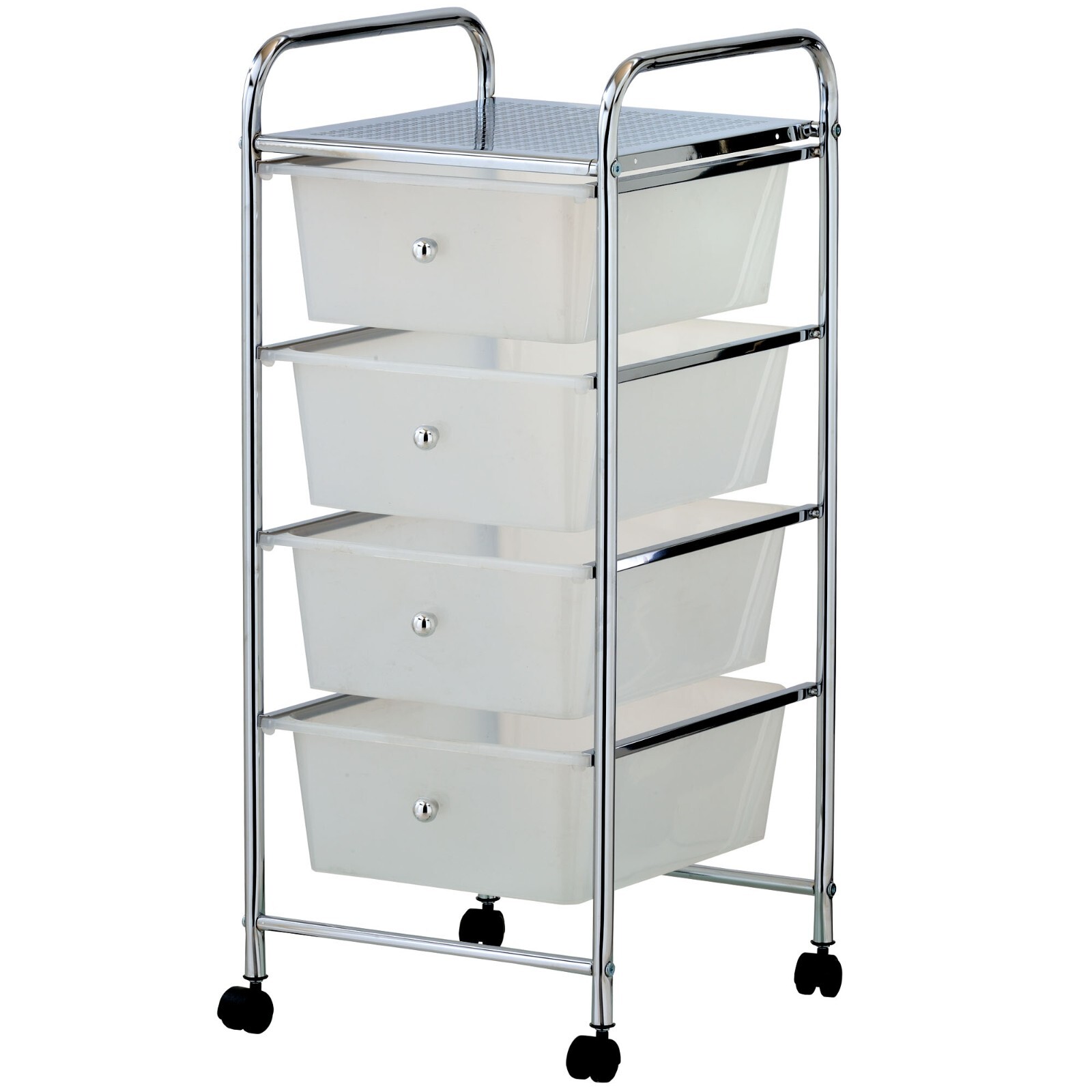 White 4 Drawer Storage Trolley with Chrome Frame & 360° Wheels, VonHaus