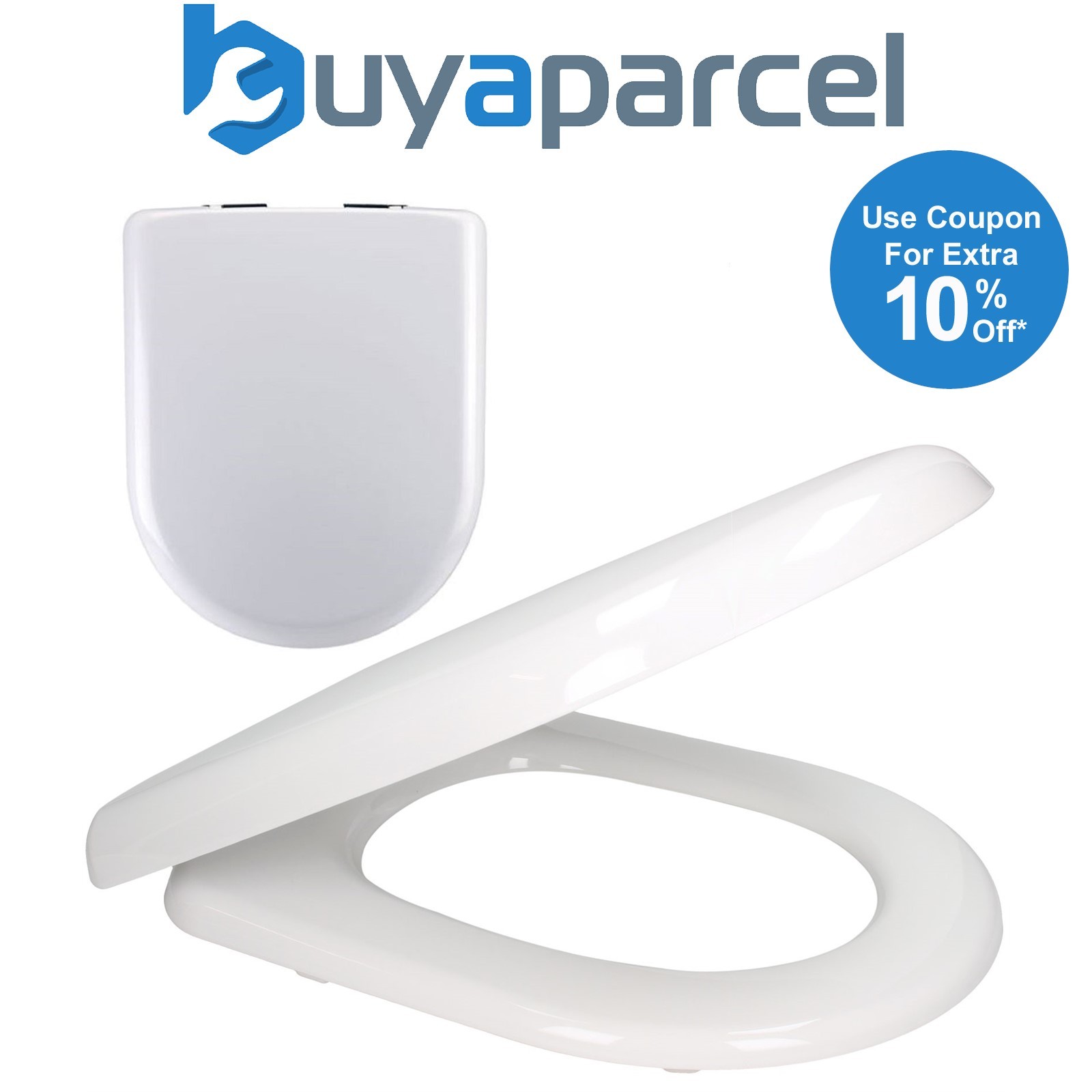 Luxury White Soft Close WC Toilet Seat D Shape Top & Bottom Adjustable Hinges