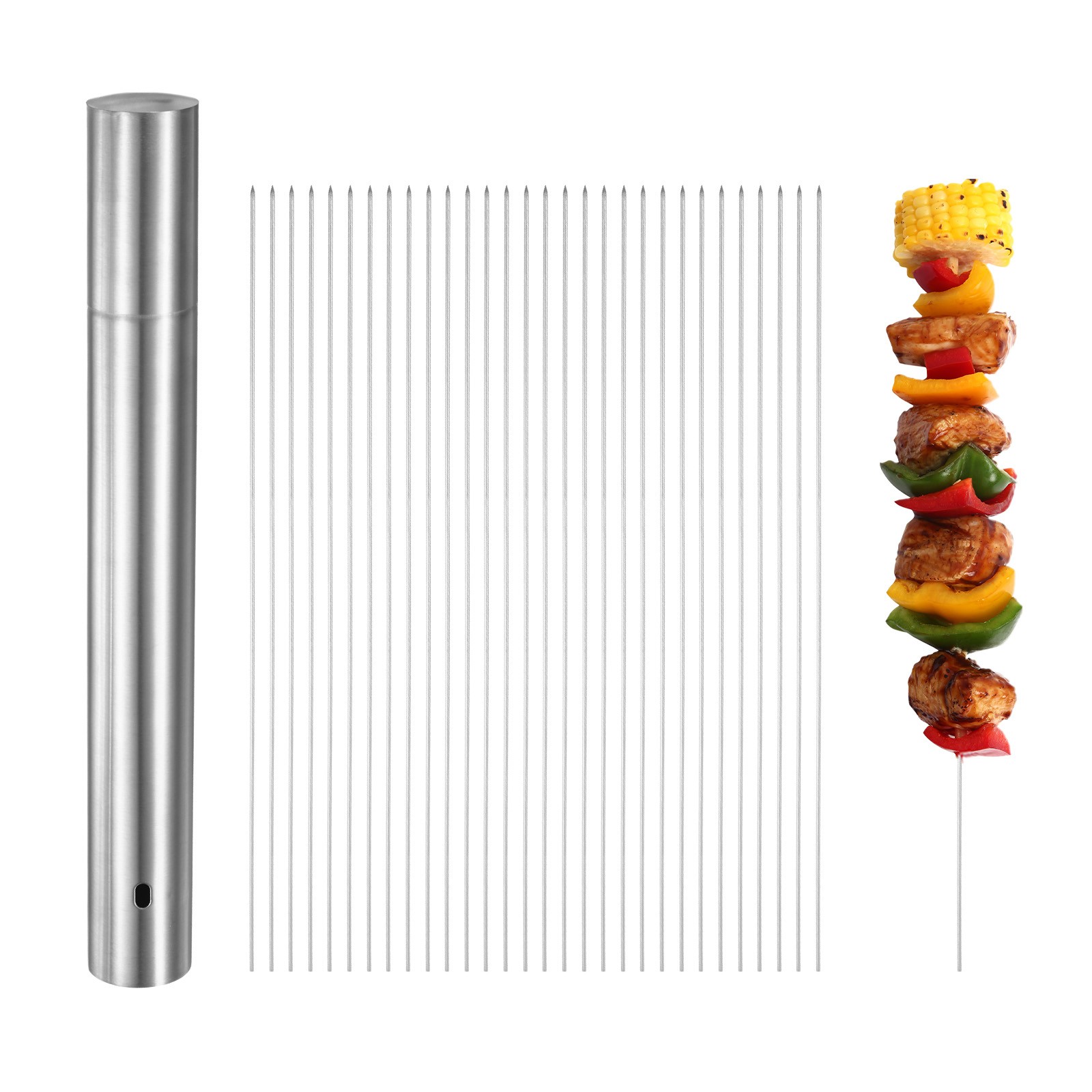 100-Pack Kabob Skewers, 15 Inch Metal Skewers with Storage Tube
