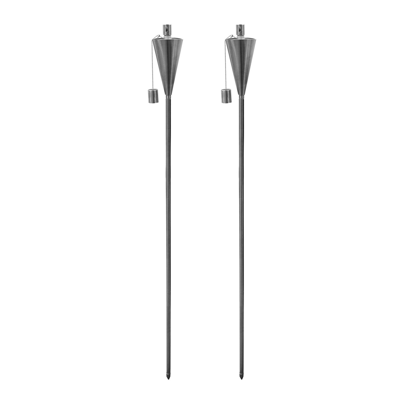 2x Metal Cone Garden Fire Torches Outdoor Citronella Oil Tiki 146cm Silver