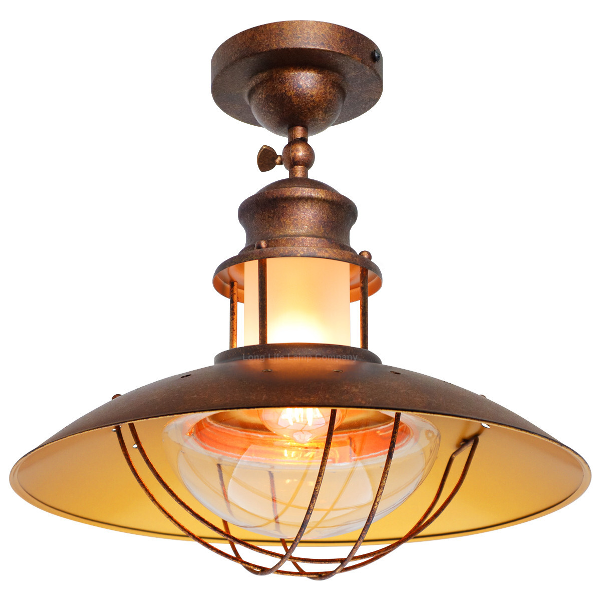 Vintage Industrial Rustic Copper Caged Flush Mount Ceiling Light H3105