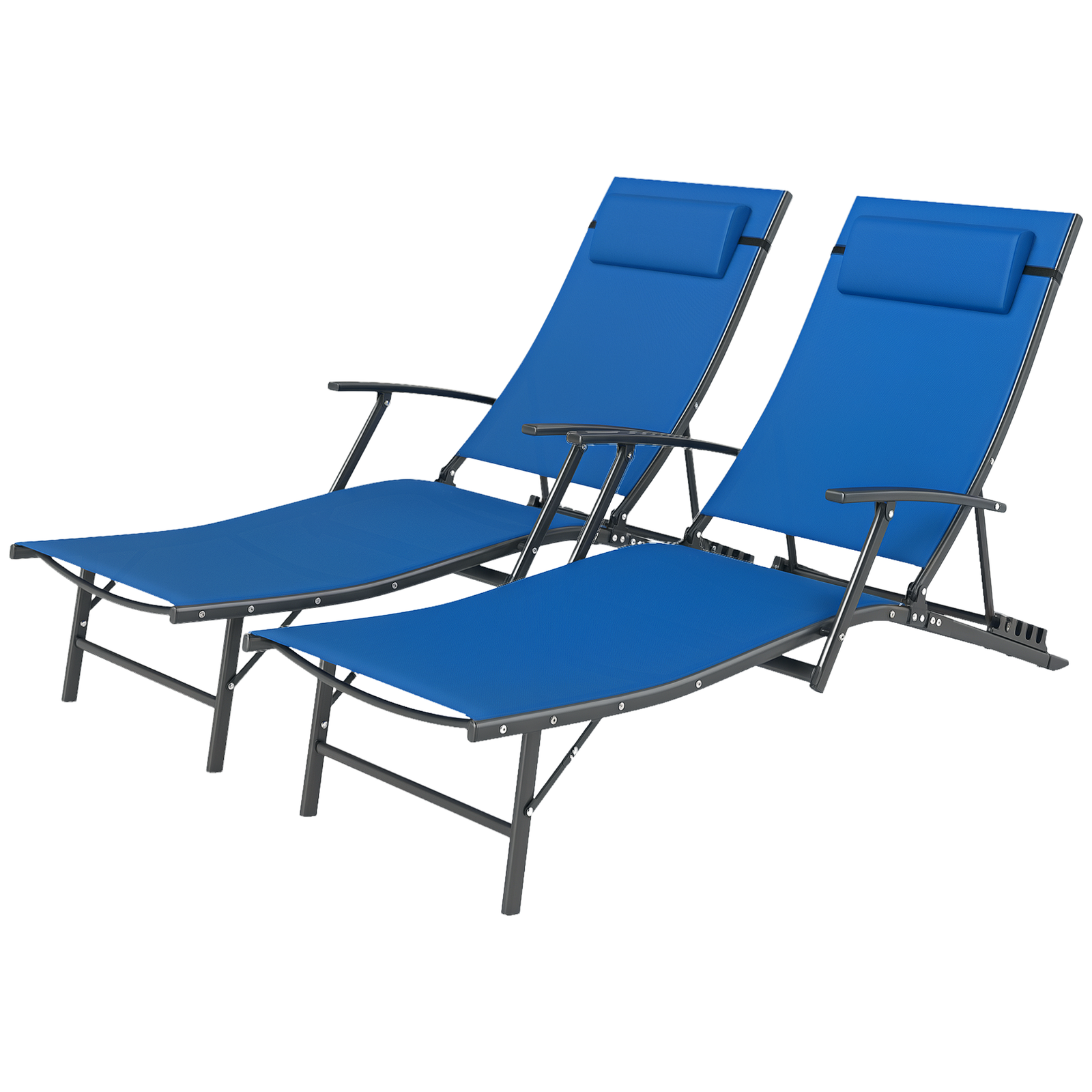 Outsunny Set of 2 Garden Sun Loungers, Folding Chaise Lounge Chairs, Blue