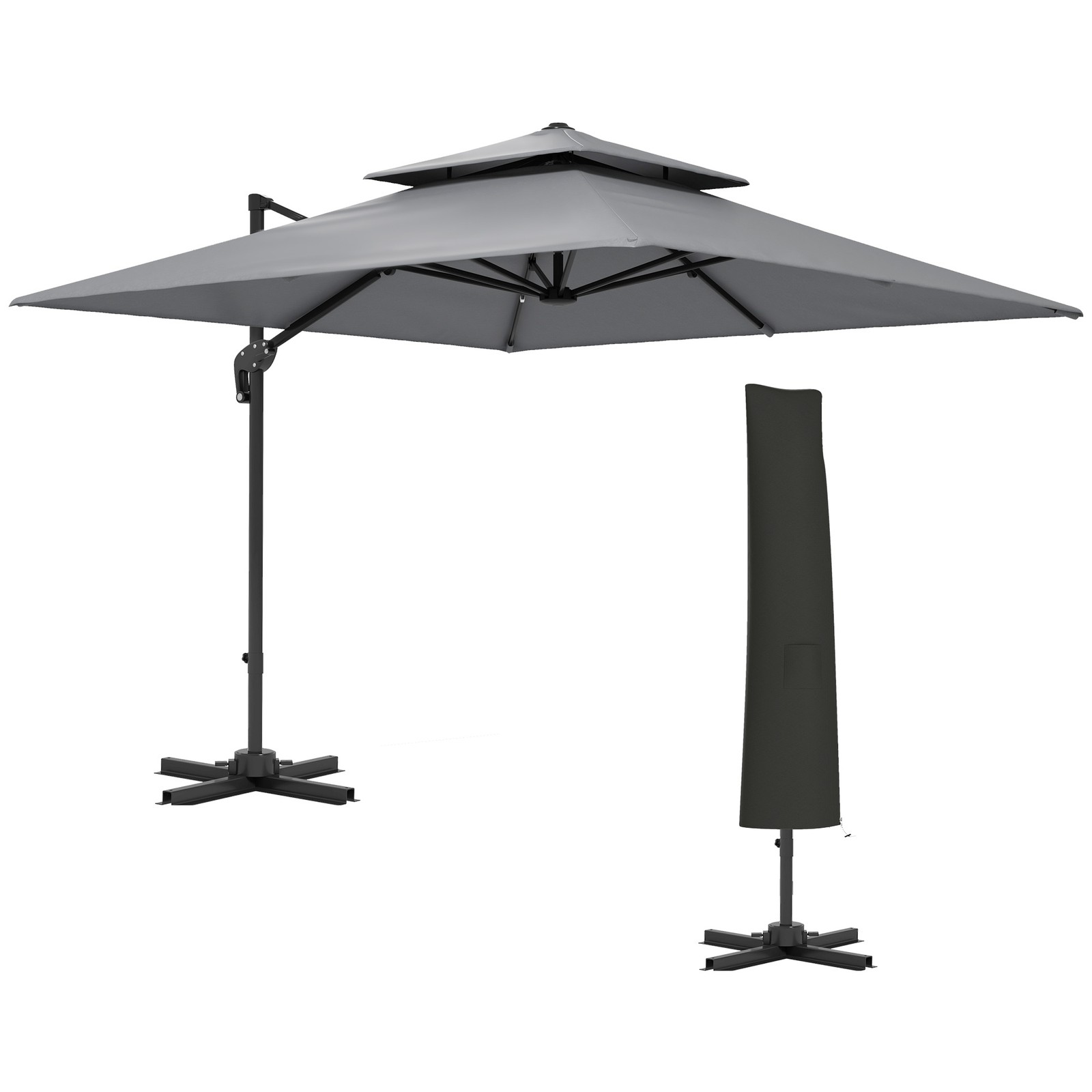 Outsunny 3x3(m) Cantilever Parasol Roma Umbrella, Only Cross Base, Light Grey