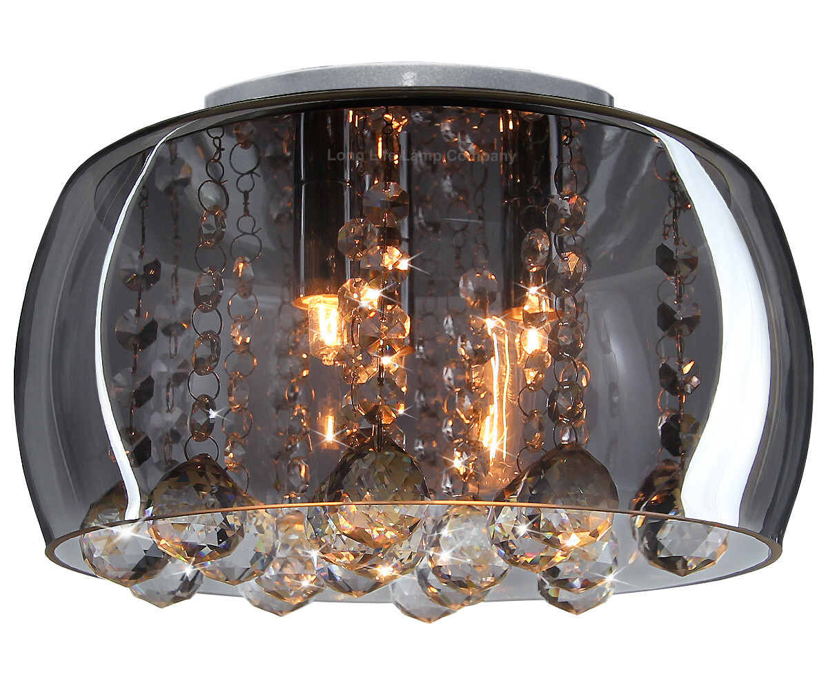 Modern Crystal Droplet Round Glass Ceiling Light Smoked Grey Chandelier H3073