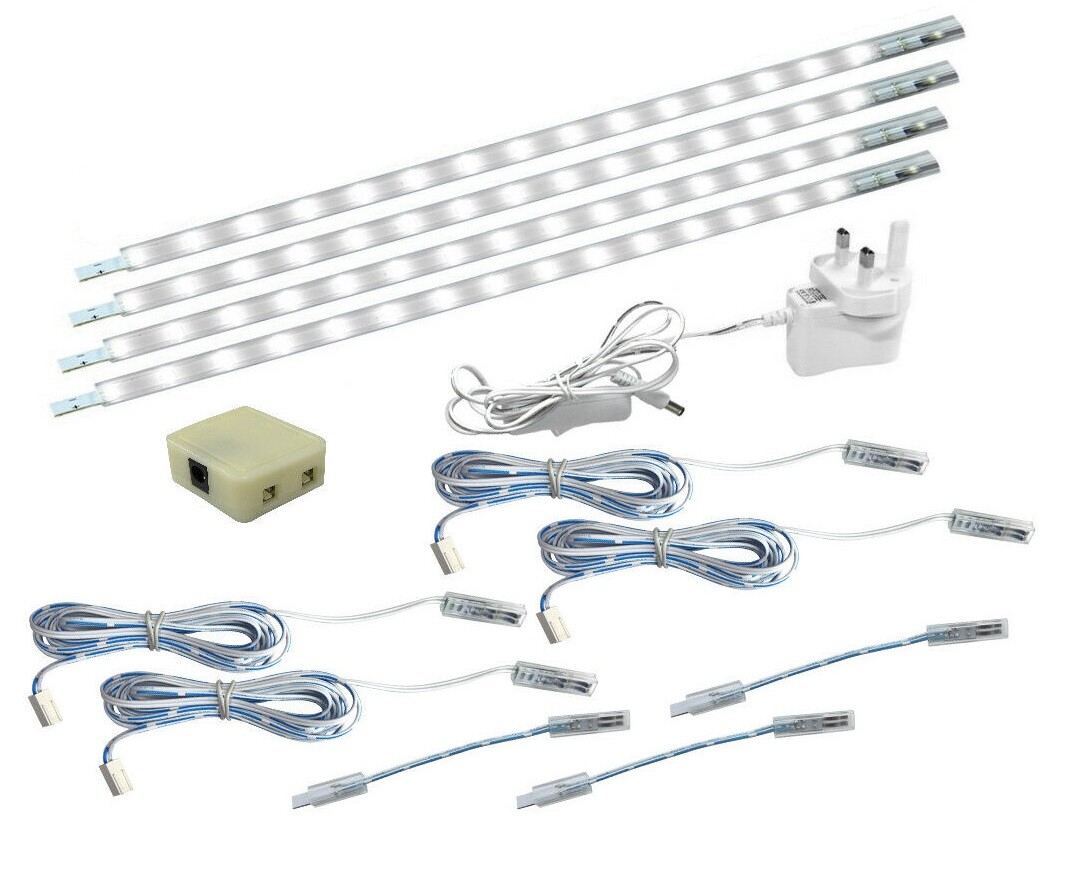 4 x 30cm Plug In LED Under Kitchen Cupboard Cabinet Strip Lights Day Light Cool