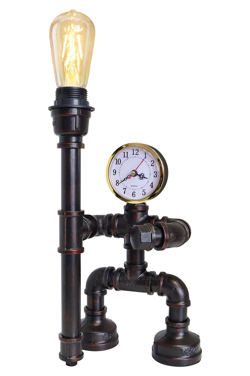 Vintage Industrial Robotic Water Pipe Table Lamp Real Clock H3104P With 4w ST58
