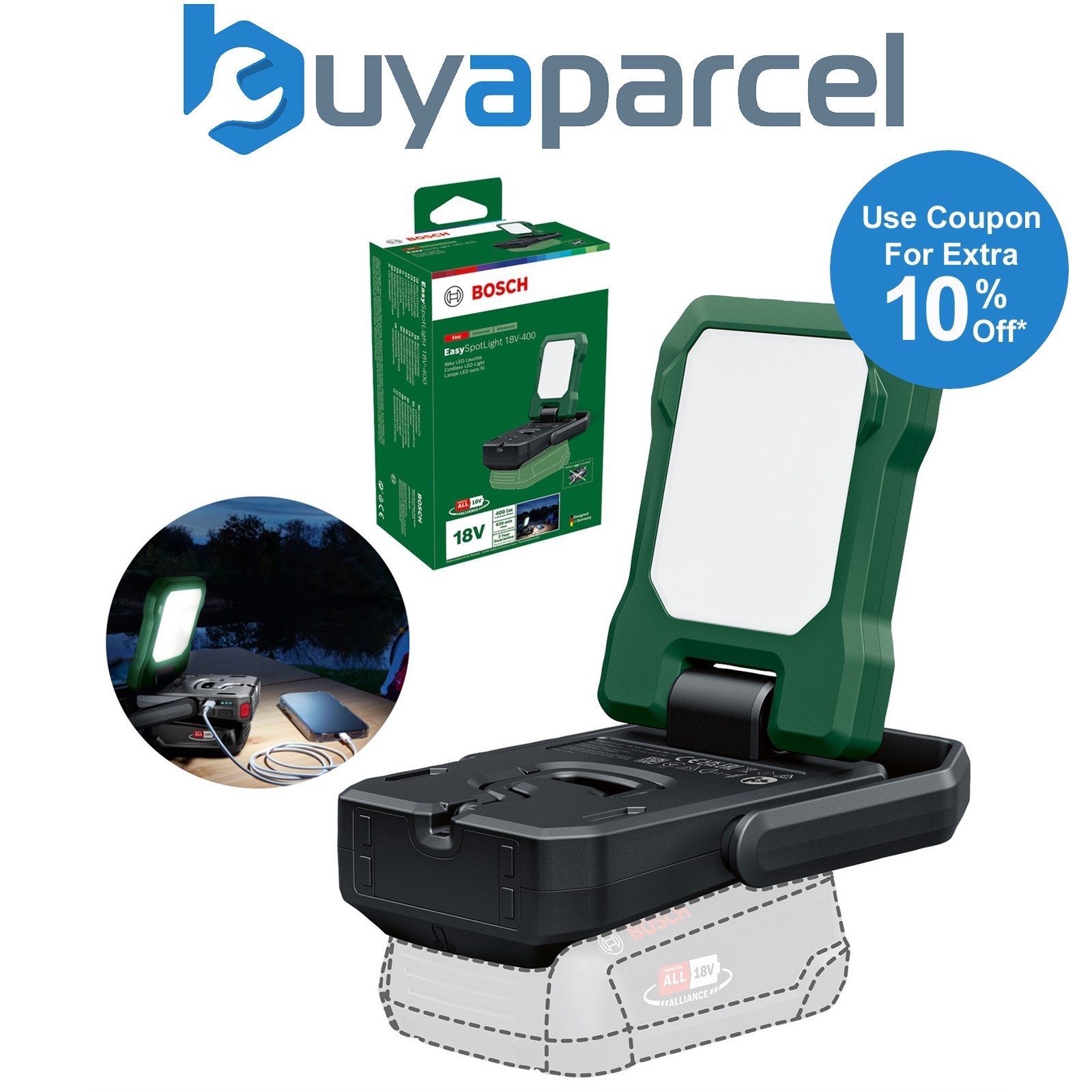 Bosch Cordless 18v LED Light EasySpotLight 18V-400 + USB Power Bank 06039A1200