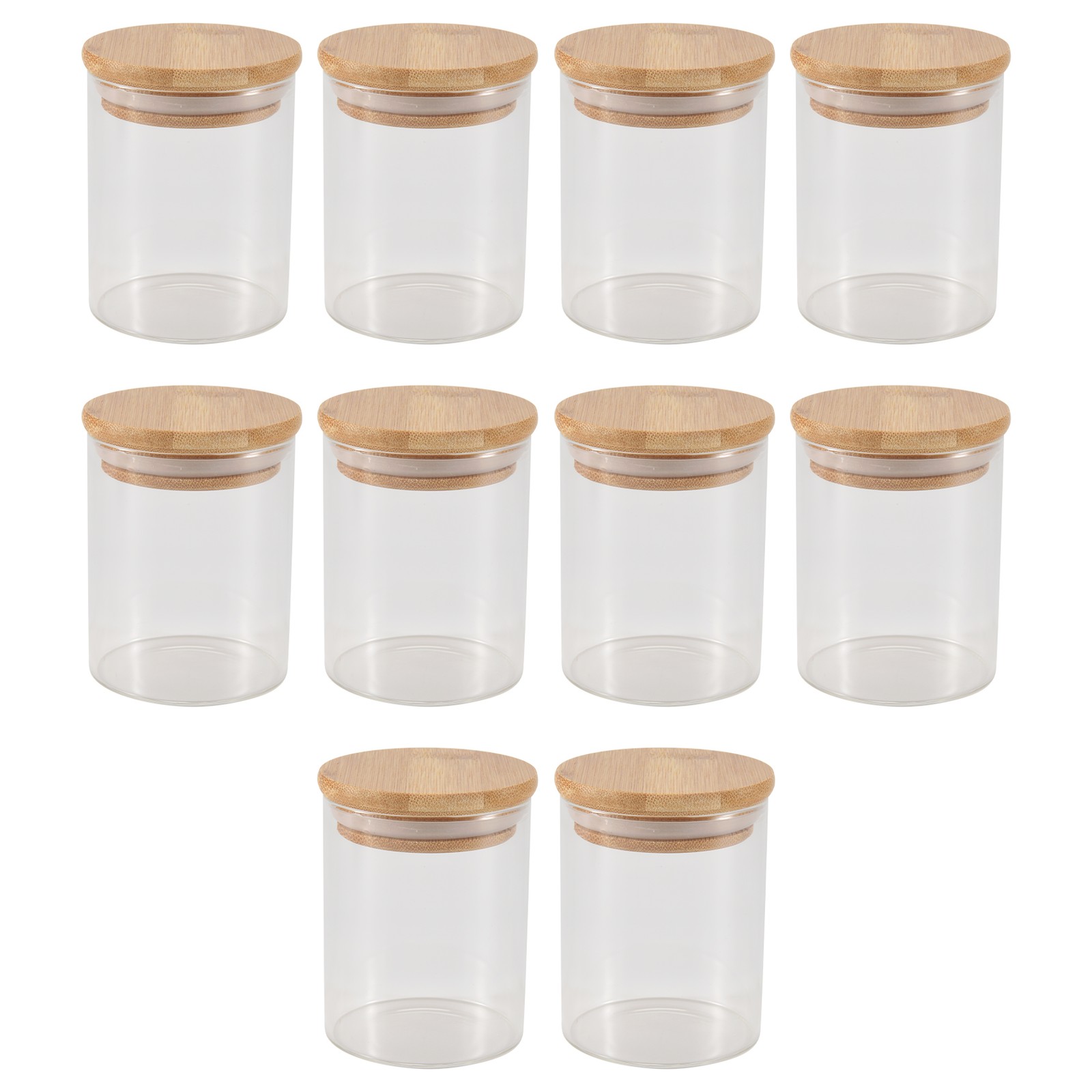 10Pcs Bamboo Wood Lid Glass Jar Airtight Canister Kitchen Storage Bottles7602