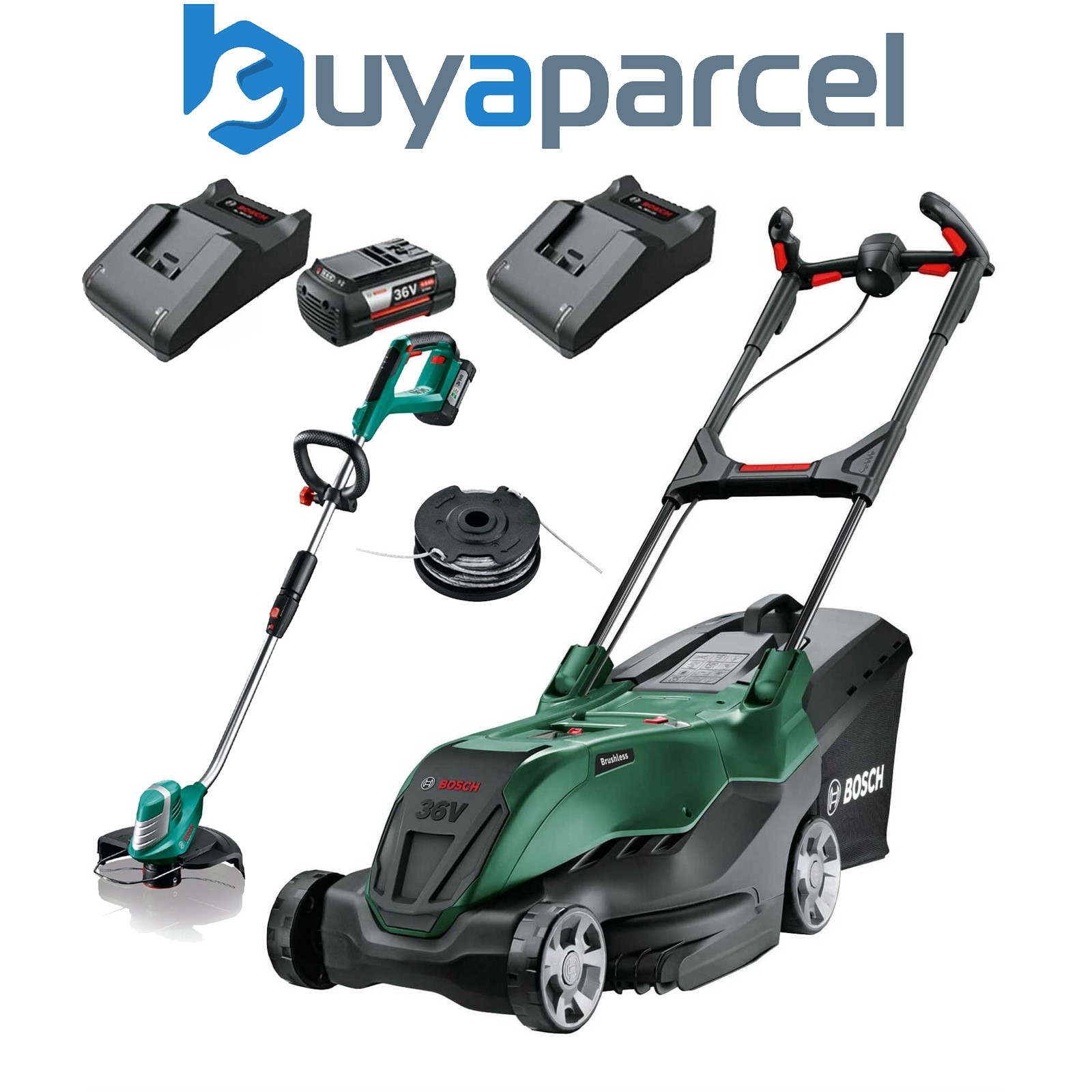 Bosch Advanced Rotak 36v-40-650 36v Cordless Lawnmower 42cm & Trimmer 2x Batts