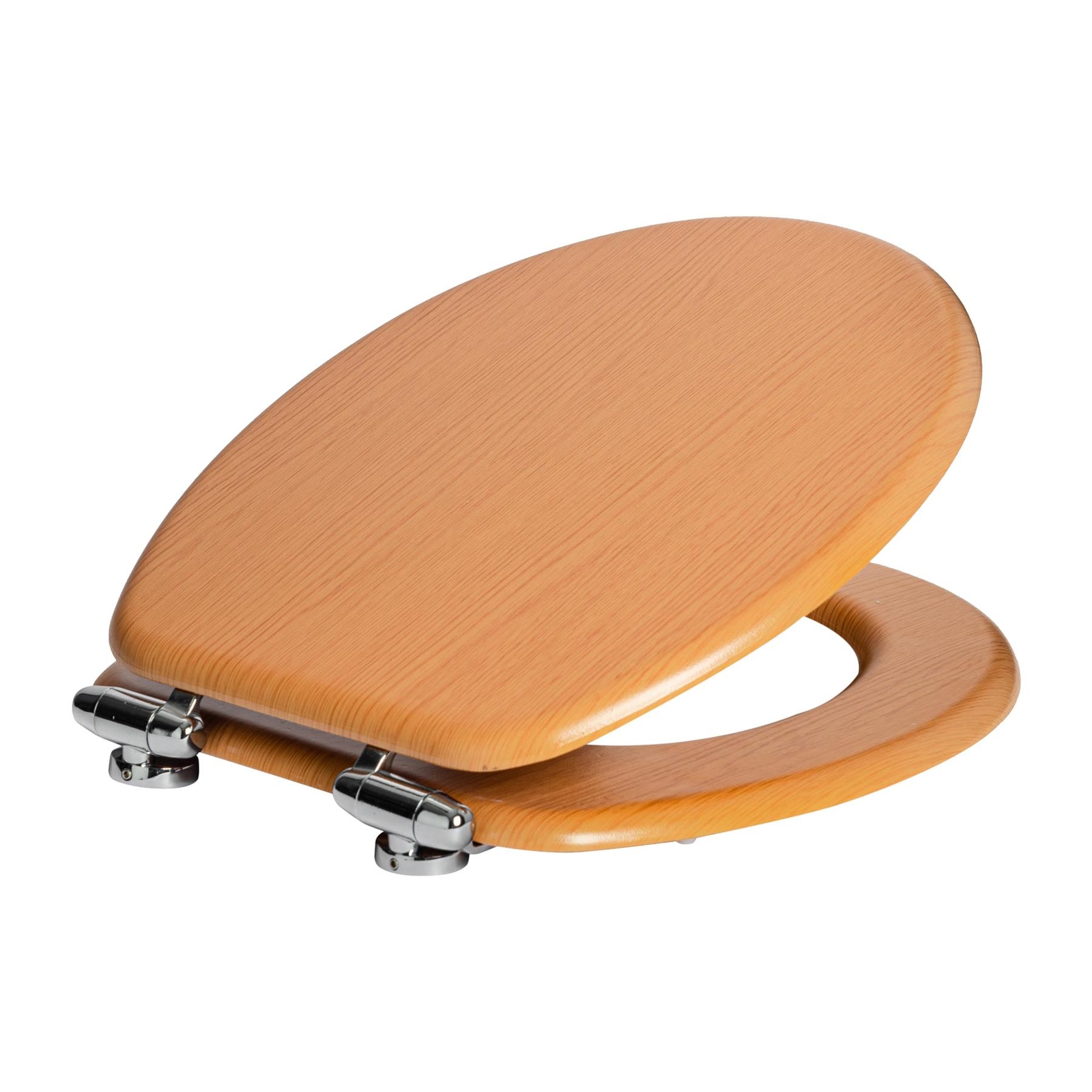 Soft Close Toilet Seat Wooden Chrome Fixings for WC Bathroom Beech Wood