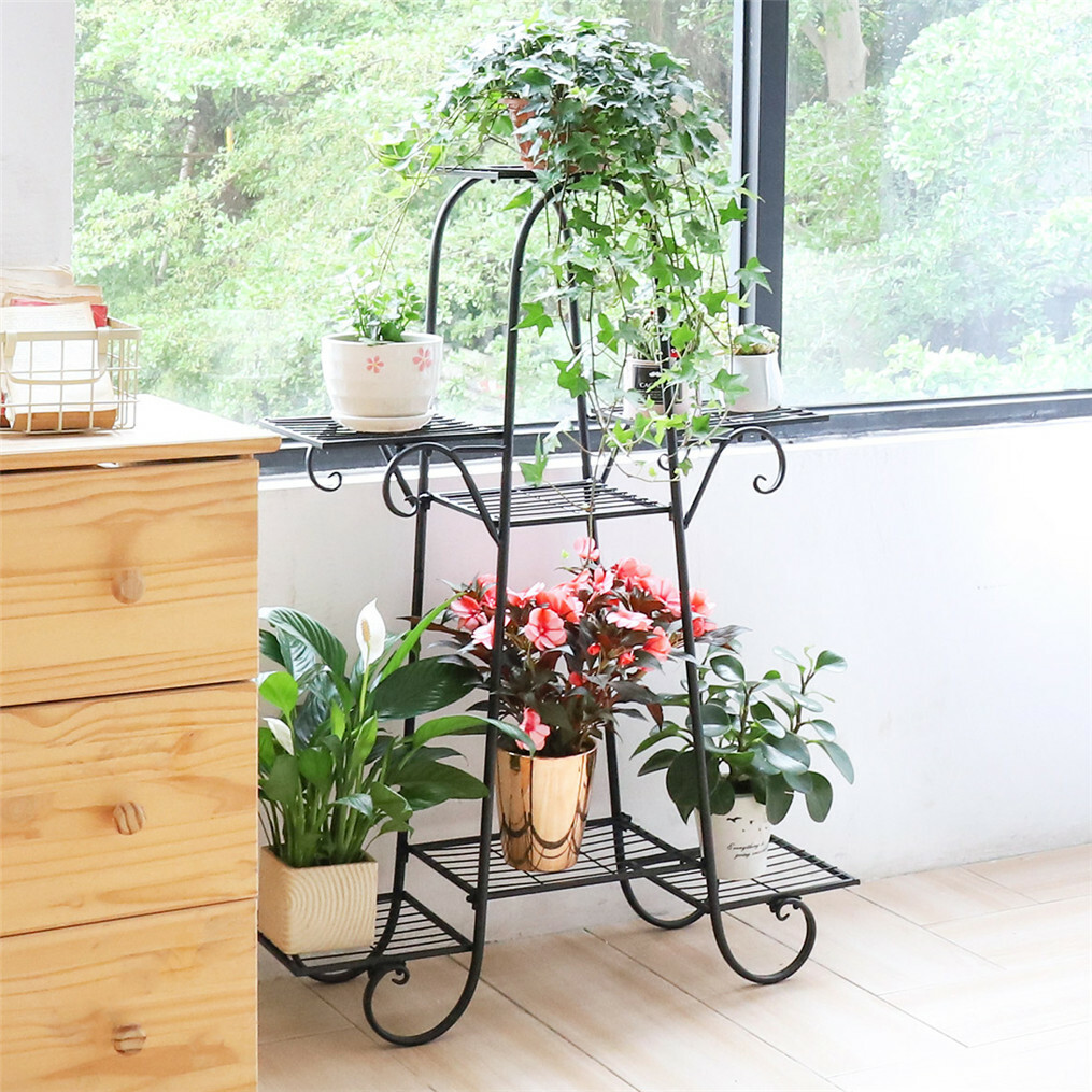 Elegant Metal Plant Stand Raised Herb Flower Display Rack Shelf Home Garden Deco