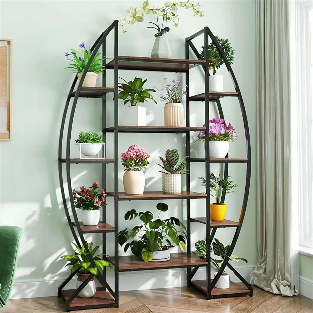 70" Tall Industrial Plant Shelf Bookcase Metal Garden Flower Display Stand Rack