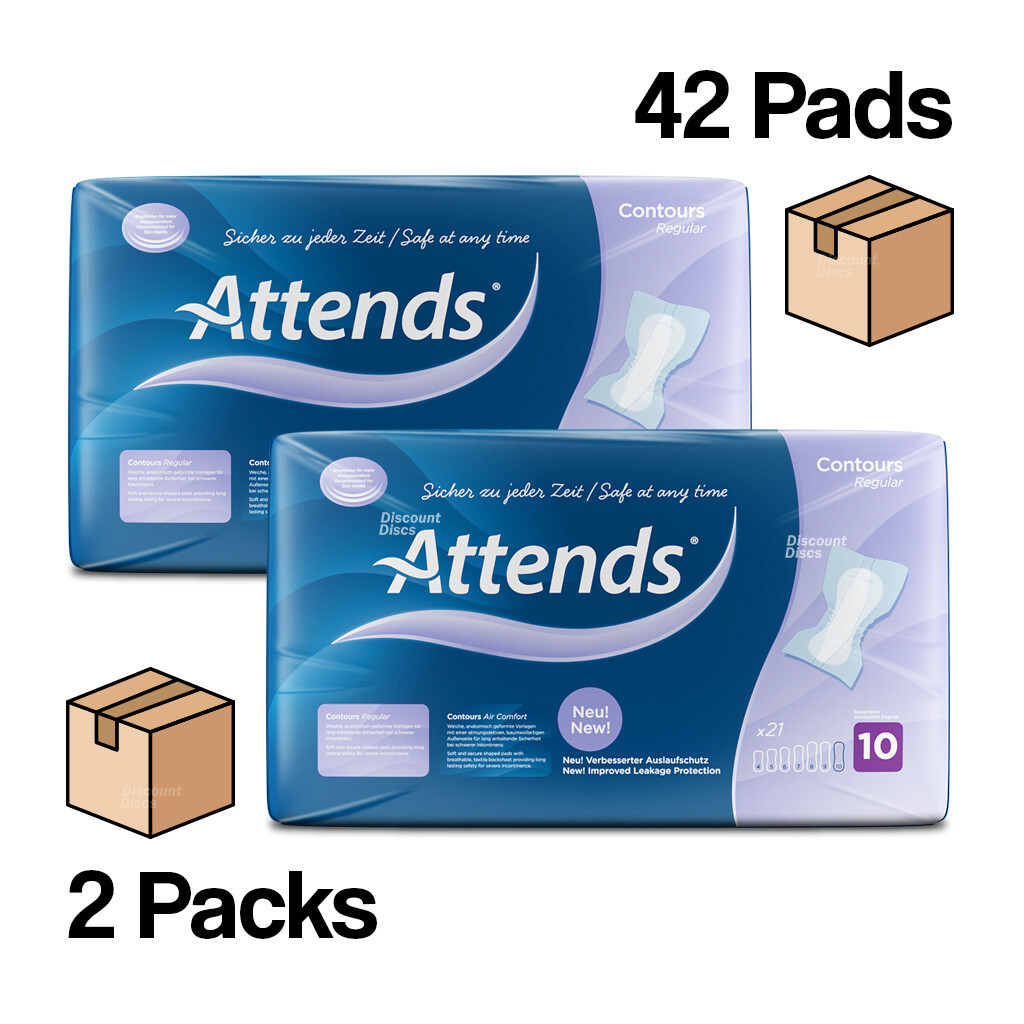 Attends Contours Regular 10 Faecal & Urinary Incontinence Pads - 2 Packs of 21