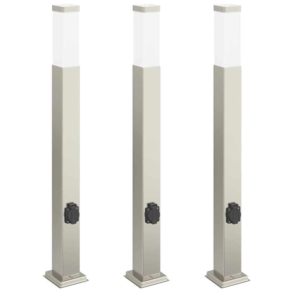 Bollard Lights 3pcs 80cm Stainless Steel Silver IP44 With Outlet Outdoor vidaXL