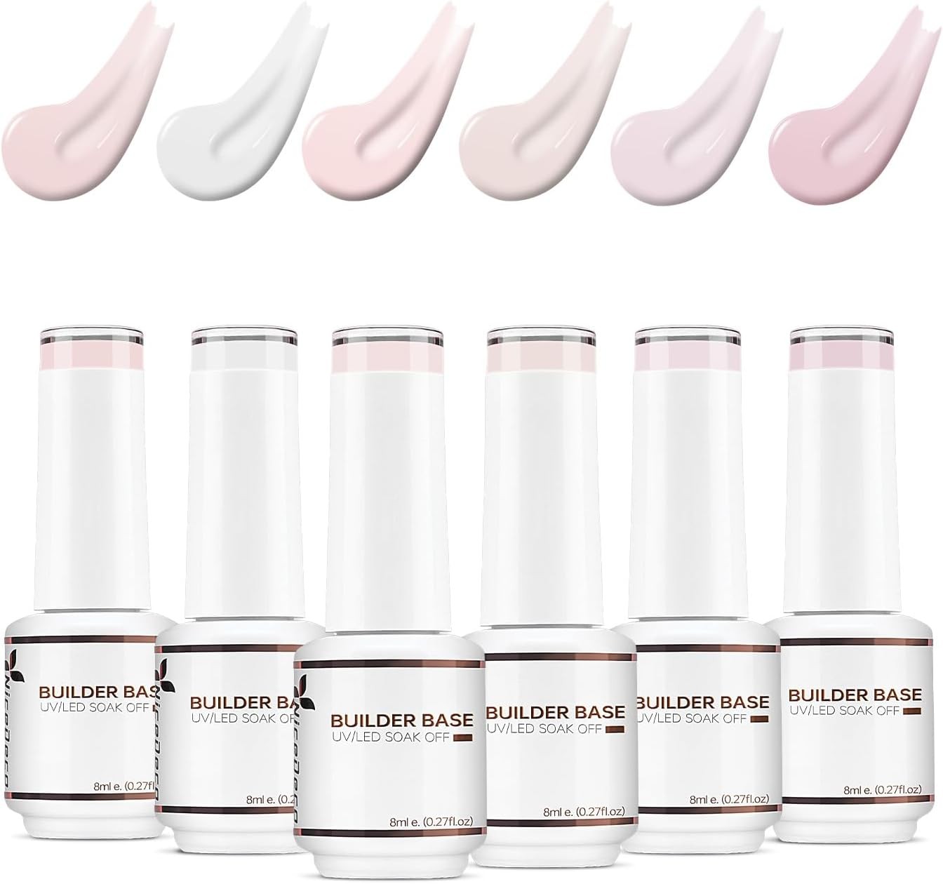 Nicedeco 8 in 1 Builder Base Strengthening Gel, 6x8ml UV/LED Clear Building Nai