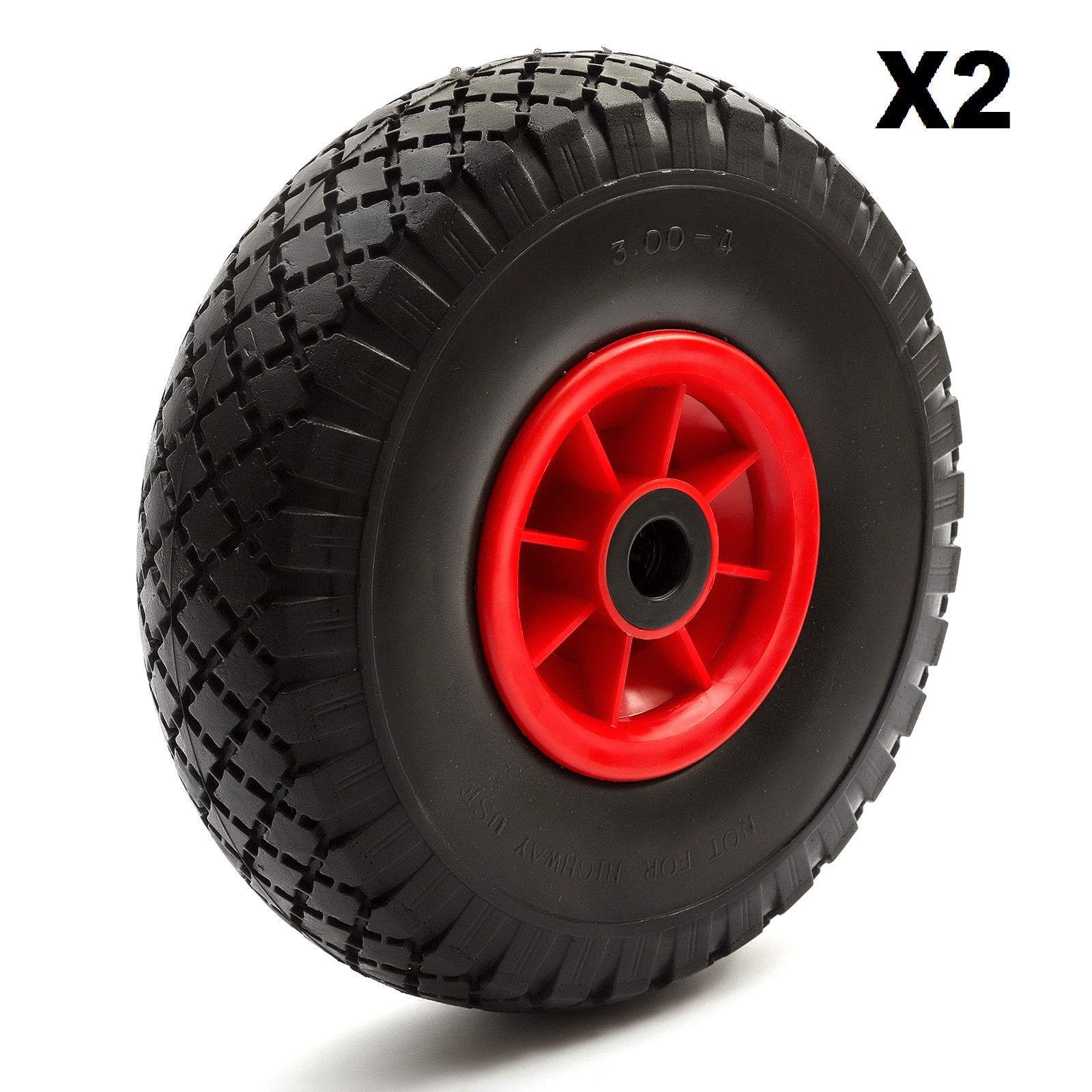 2x Wheelbarrow PU Tyre + Wheel 10 Inch Diam 3.00-4 3.50-4 Puncture Proof Solid