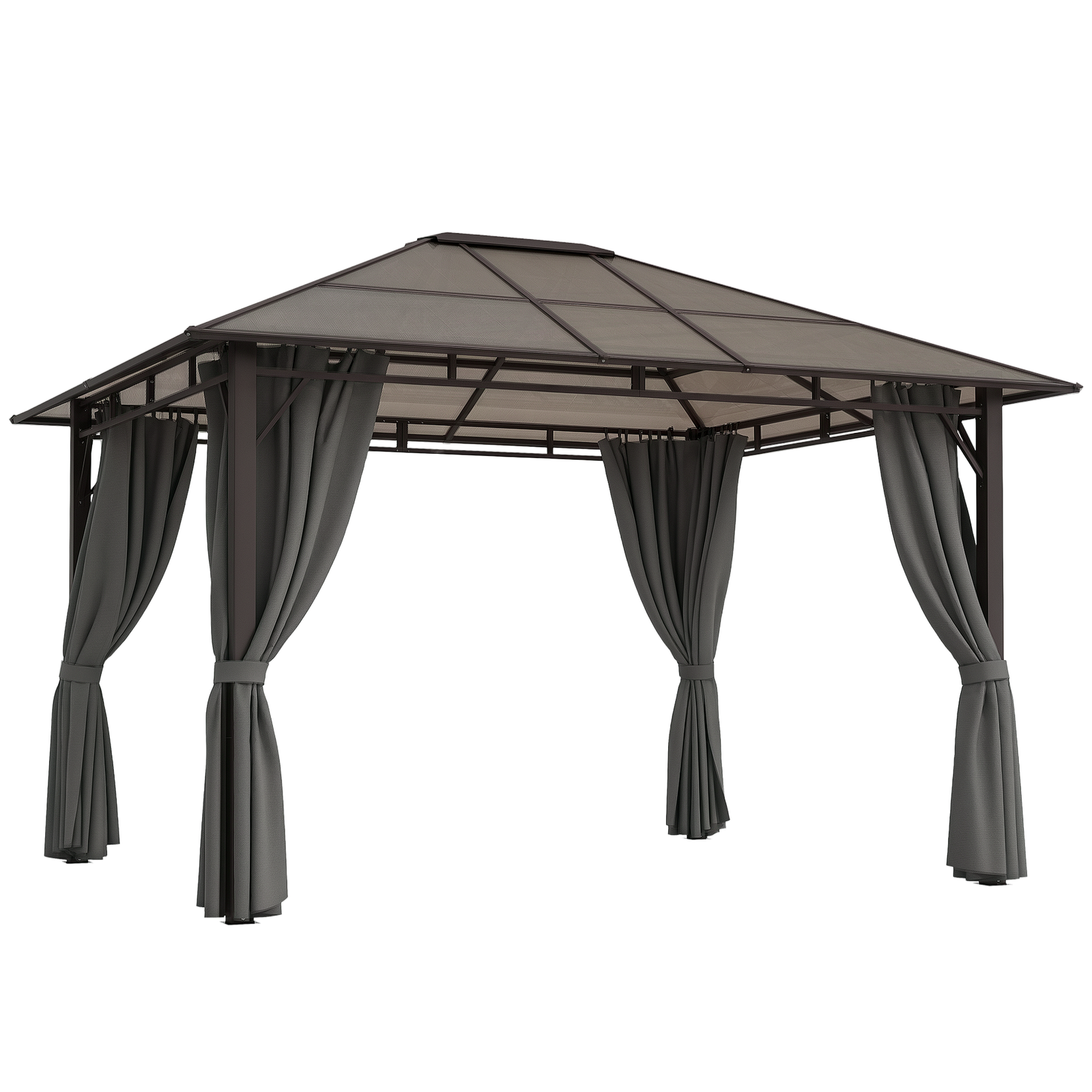 Outsunny 3.6x3(m) Hardtop Gazebo Garden Pavilion w/ Polycarbonate Roof, Grey