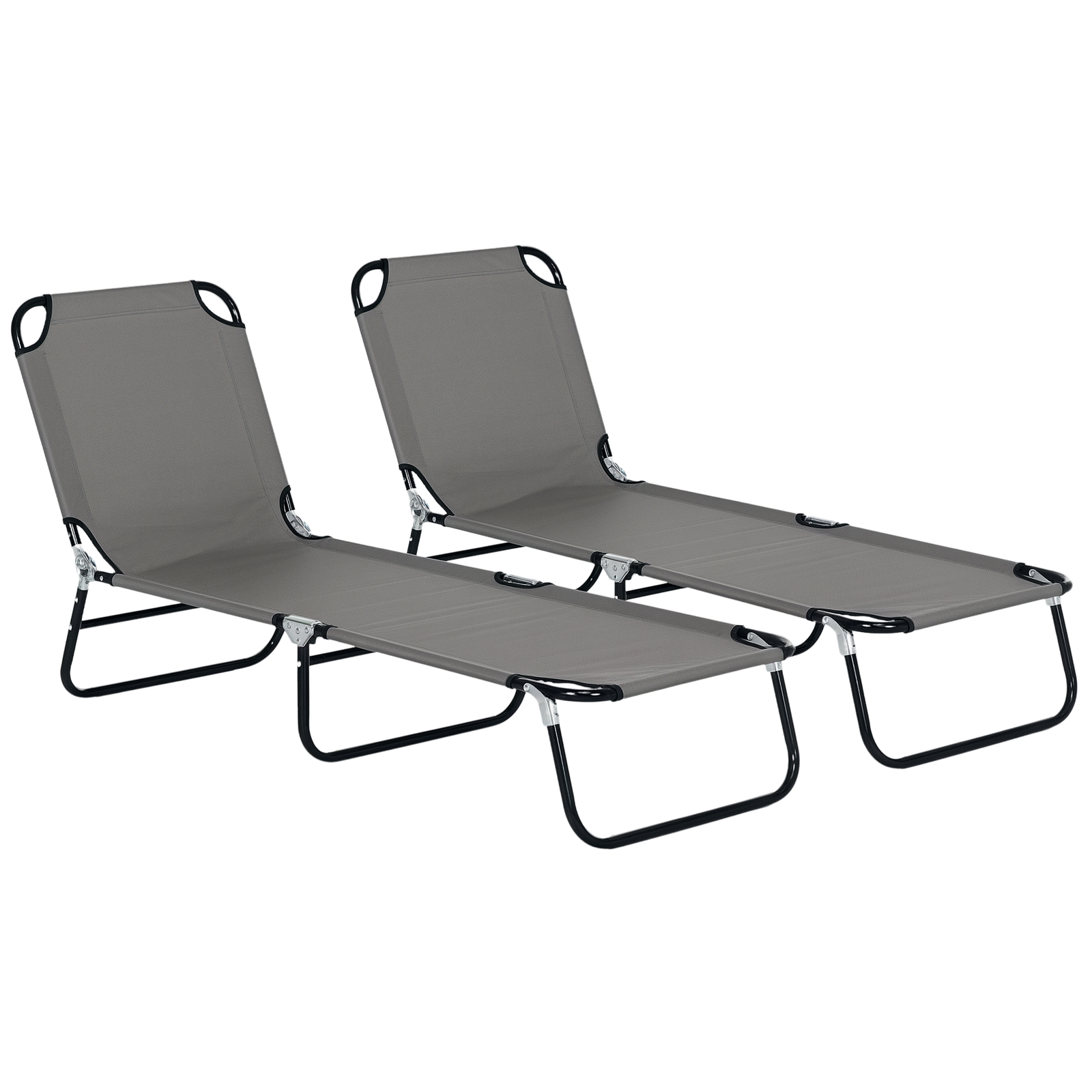 Outsunny 2 Piece Reclining Chaise Lounge with 5-Level Adjustable Backrest Grey