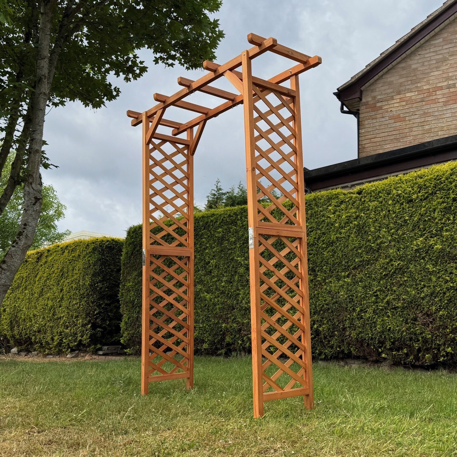 Wooden Garden Arch Pergola Feature Archway Natural with Square Top (Tan) Trellis
