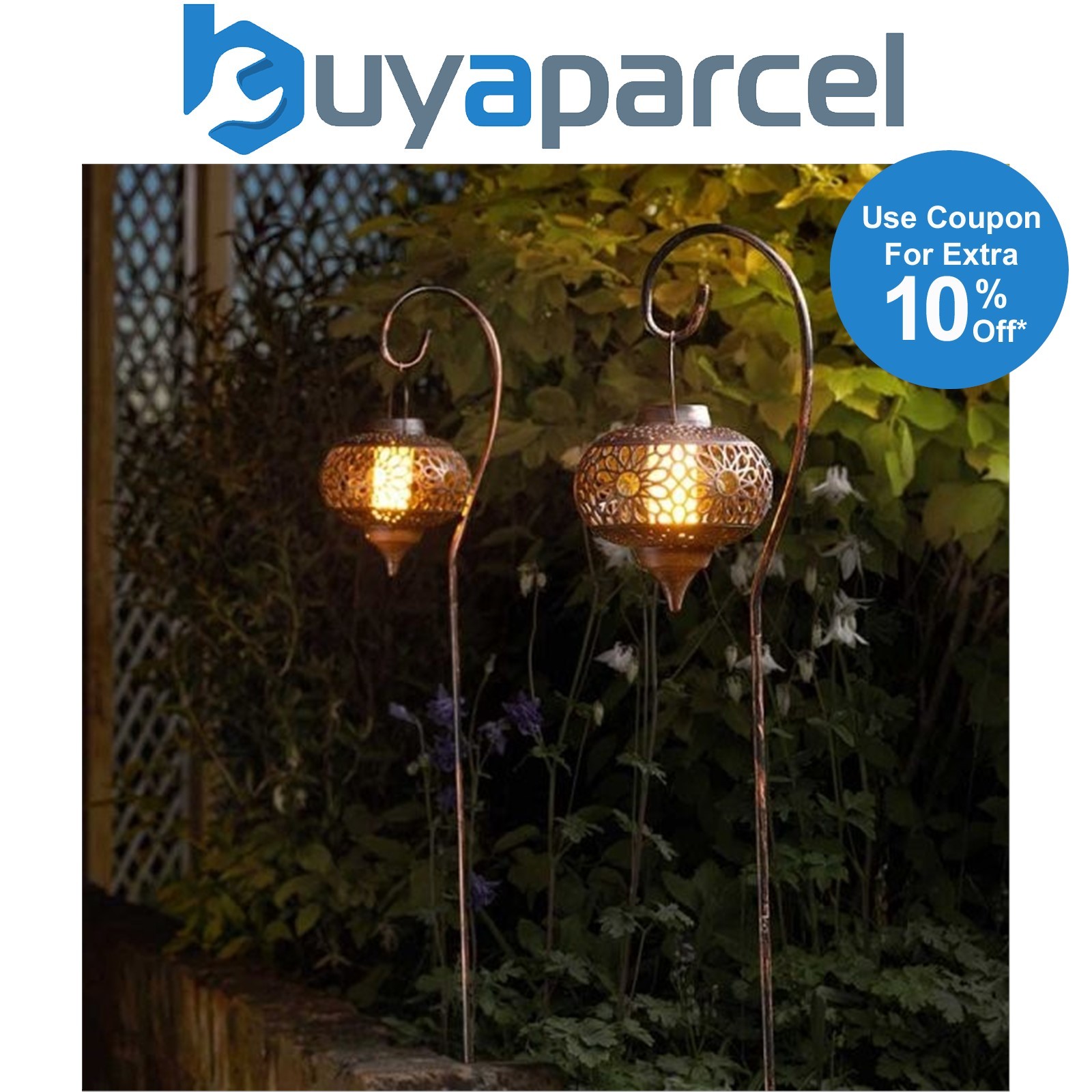 2 x Smart Garden Solar Osman Flaming Lantern LED Light Silhouette Moroccan