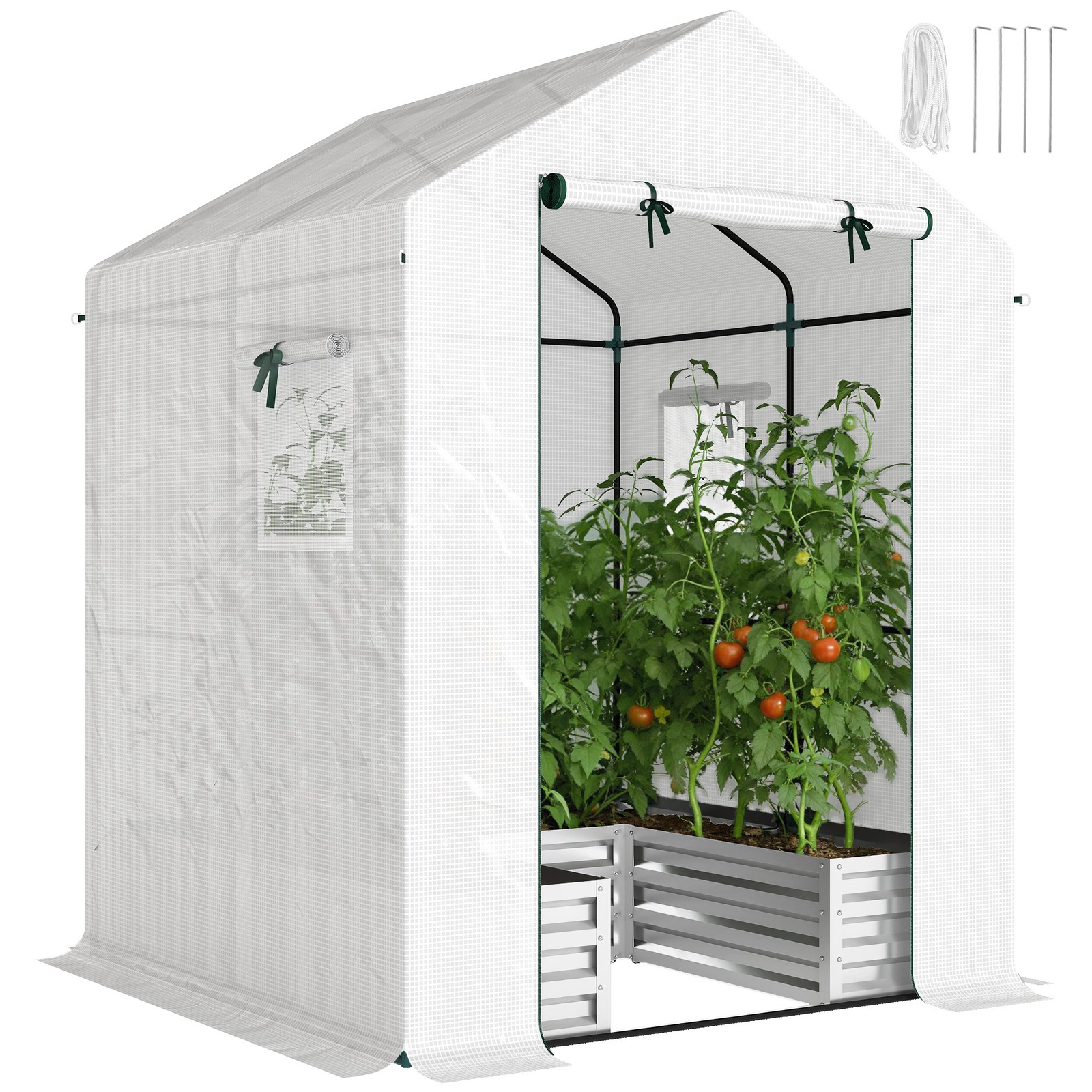 Outsunny Small Greenhouse Outdoor Greenhouse with Roll Up Door, White