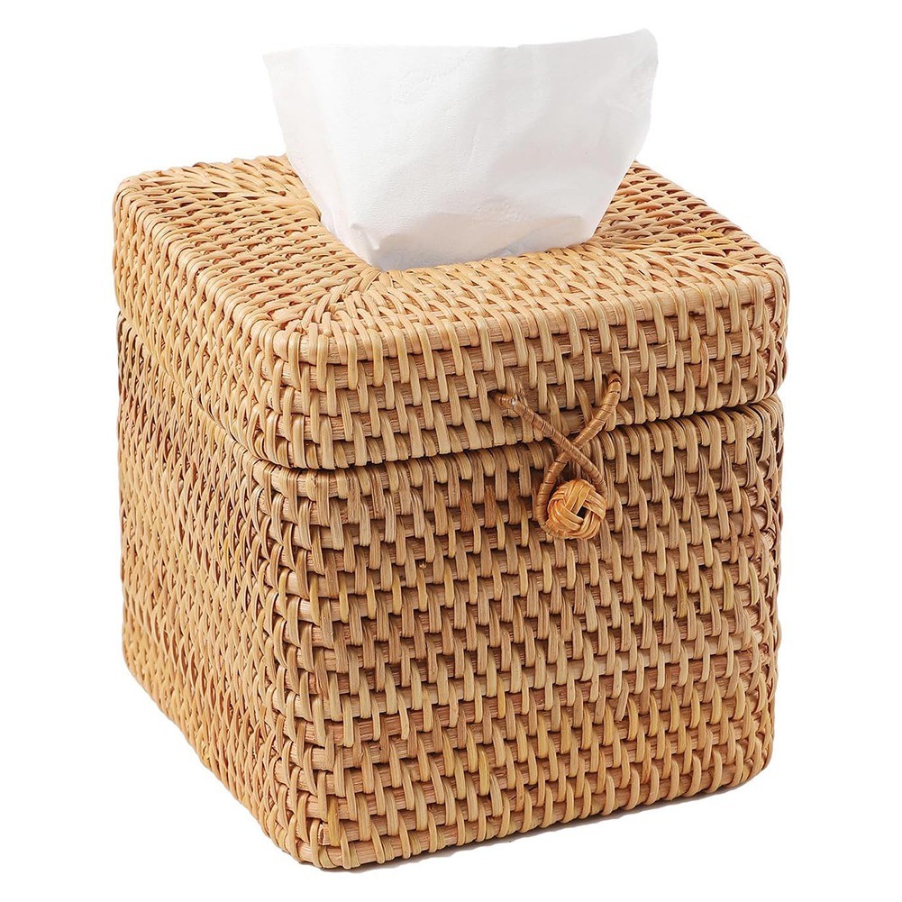 Wicker Tissue Box Cover Tissue Box Cover Square Rattan Toilet Holder Z9R17222