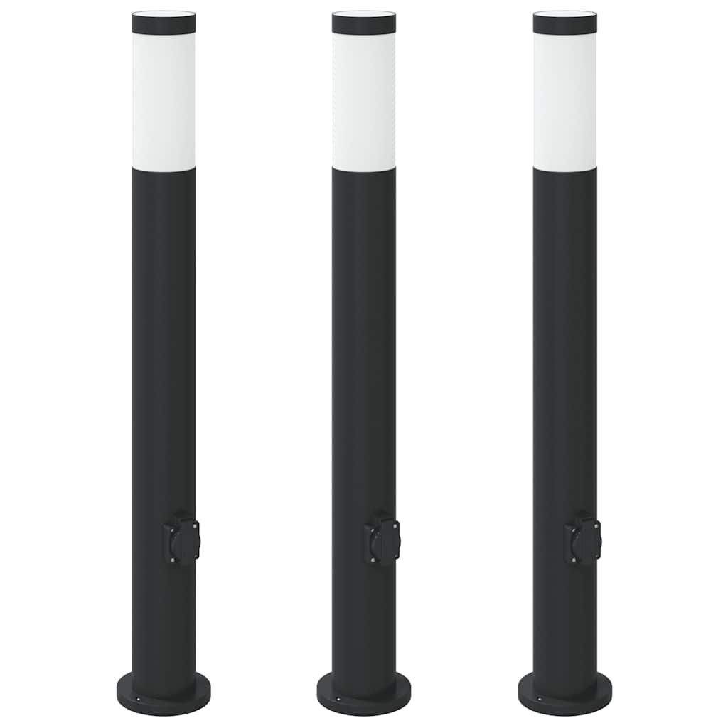 Bollard Lights 3pcs 80cm Stainless Steel IP44 With Outlet Outdoor vidaXL