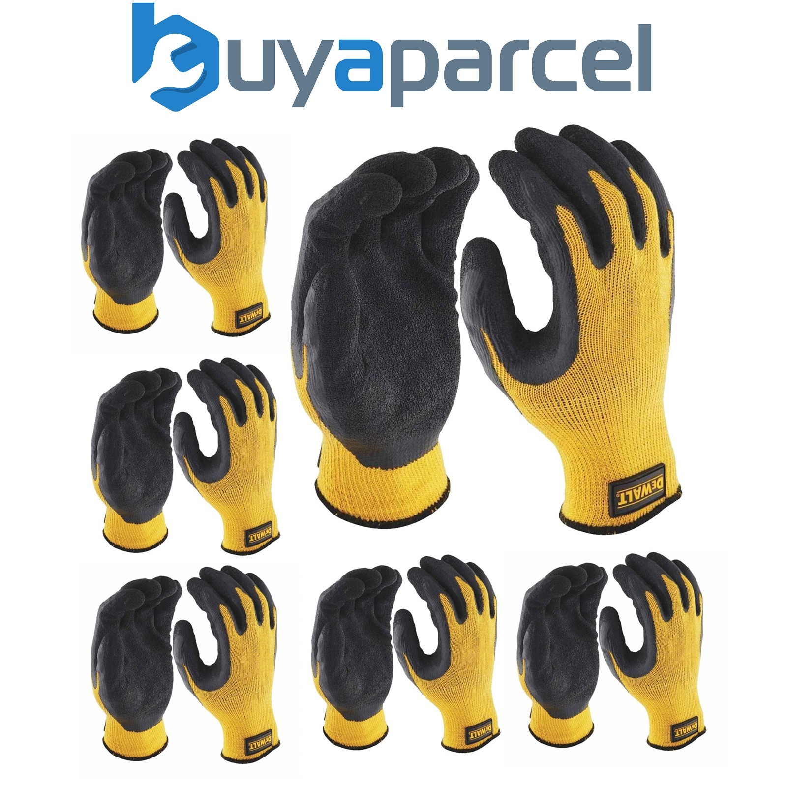6 x Dewalt DPG70L EU Yellow Knit Back Latex Gloves - Large DEWGRIPPER