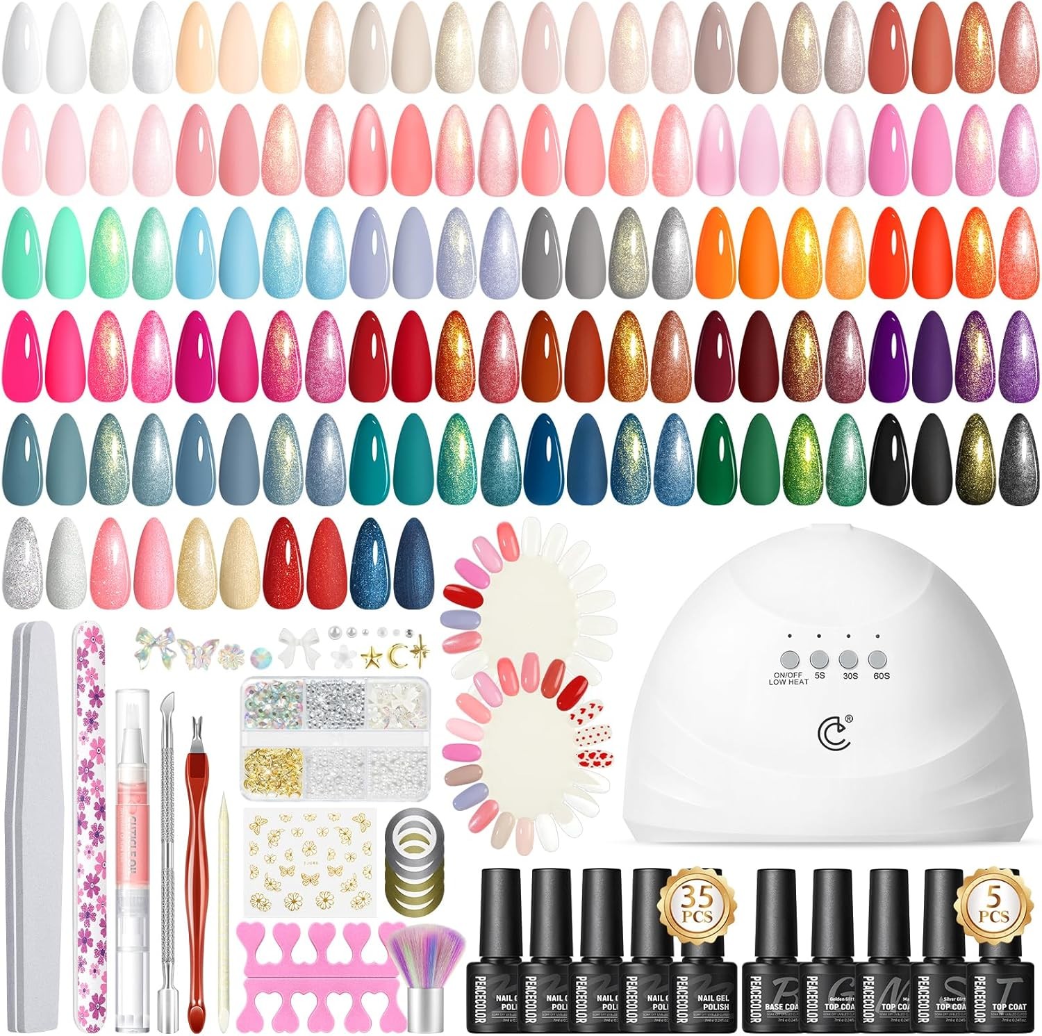 PEACECOLOR 57PCS Gel Nail Polish Set: 35+5 Colours Gel Nail Polish with Lamp, G