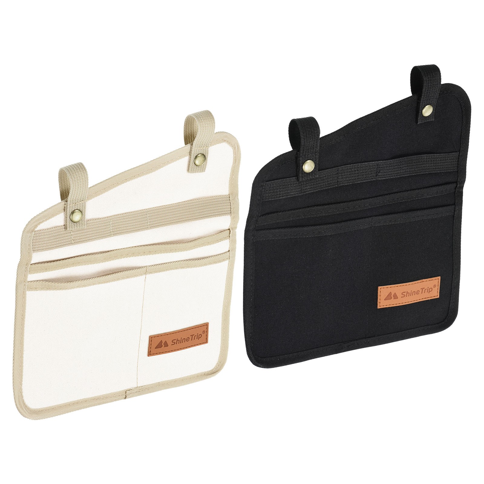 2pcs Chair Armrest Organizer Chair Side Pocket Cup Holder Books Bag, Beige Black