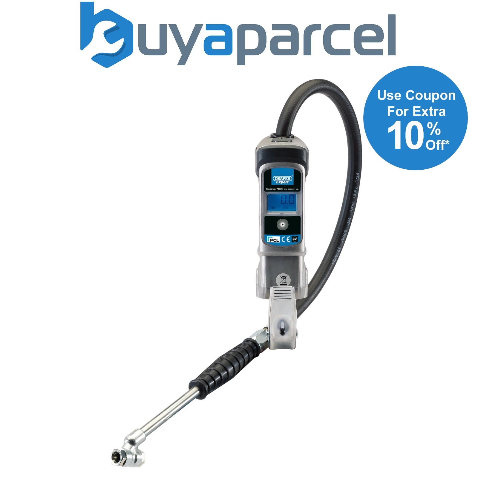 Draper 74839 Draper Expert Digital Gauge Air Line Inflator with Twin Connectors