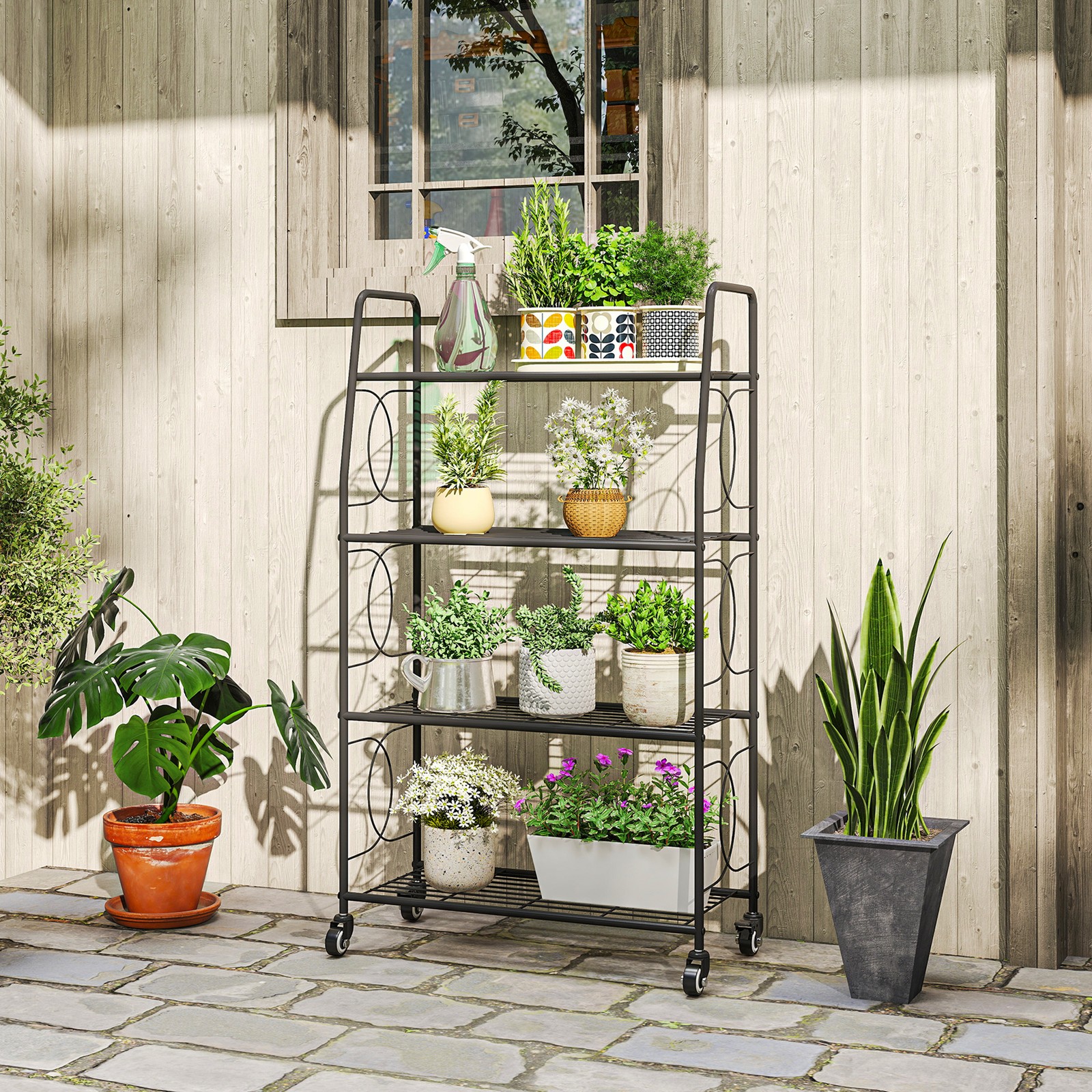 4-Tier Metal Plant Stand, Heavy Duty Ladder Shelf Potted Plants Display Rack
