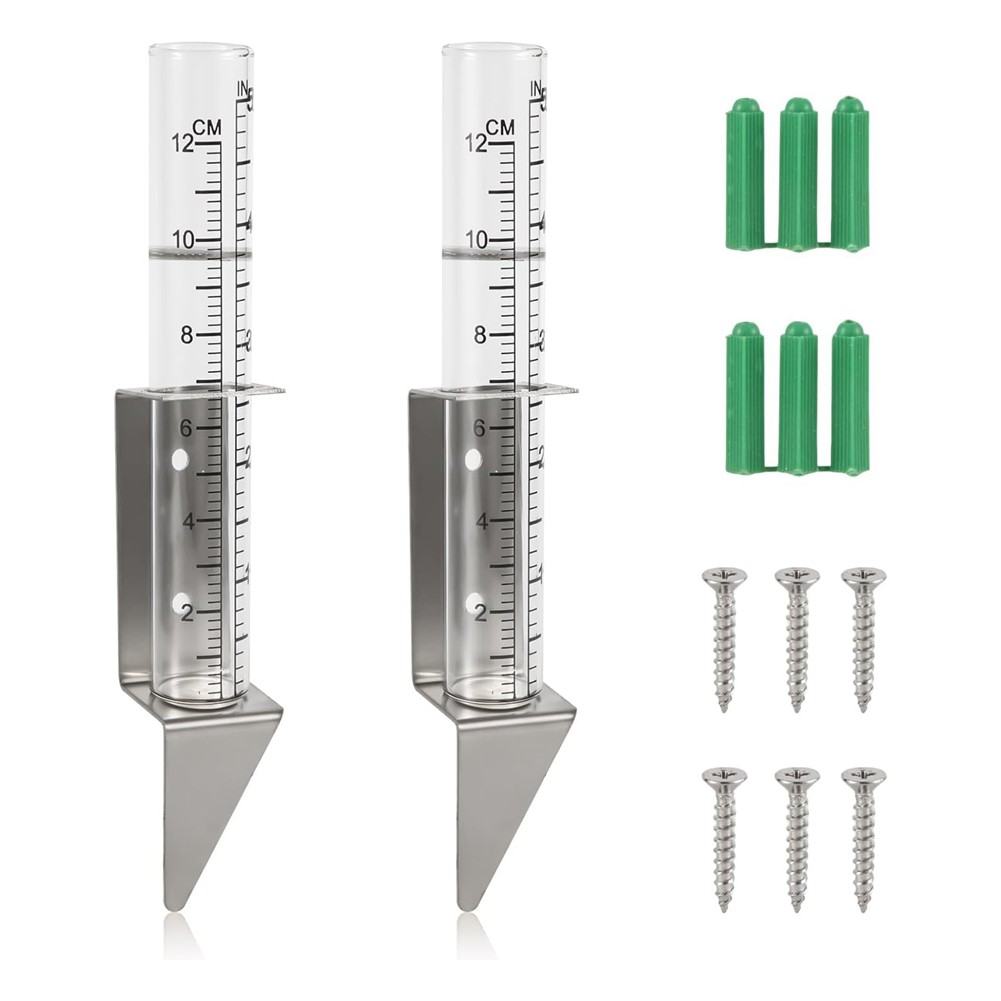 2X(2pcs Rain Gauges Outdoor, 5 Inch Capacity Glass Rain with 2 in 12614