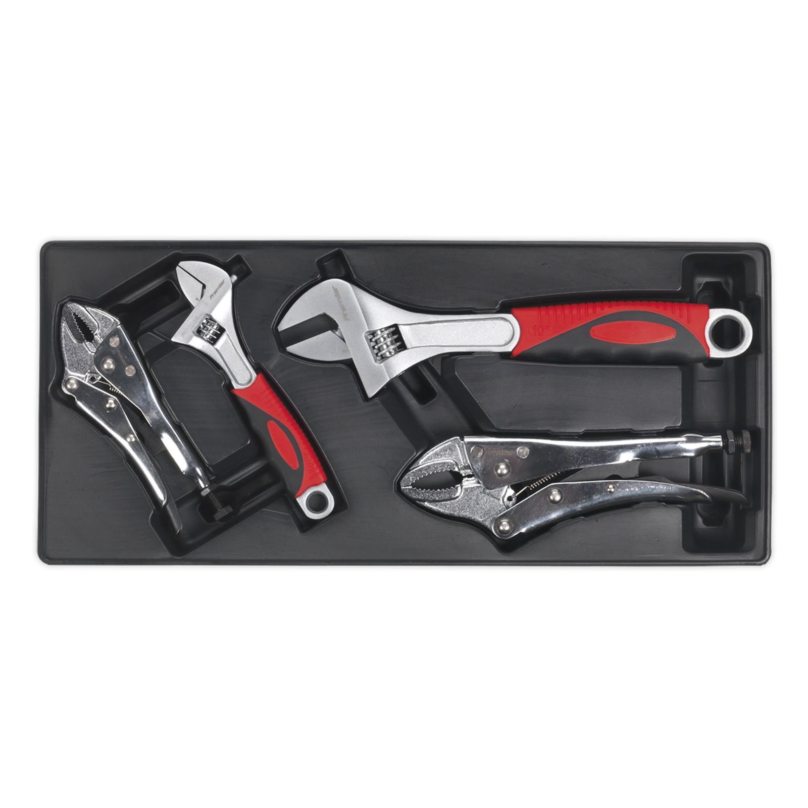Sealey Tool Tray with Locking Pliers & Adjustable Wrench Set 4 Piece Tool Tray