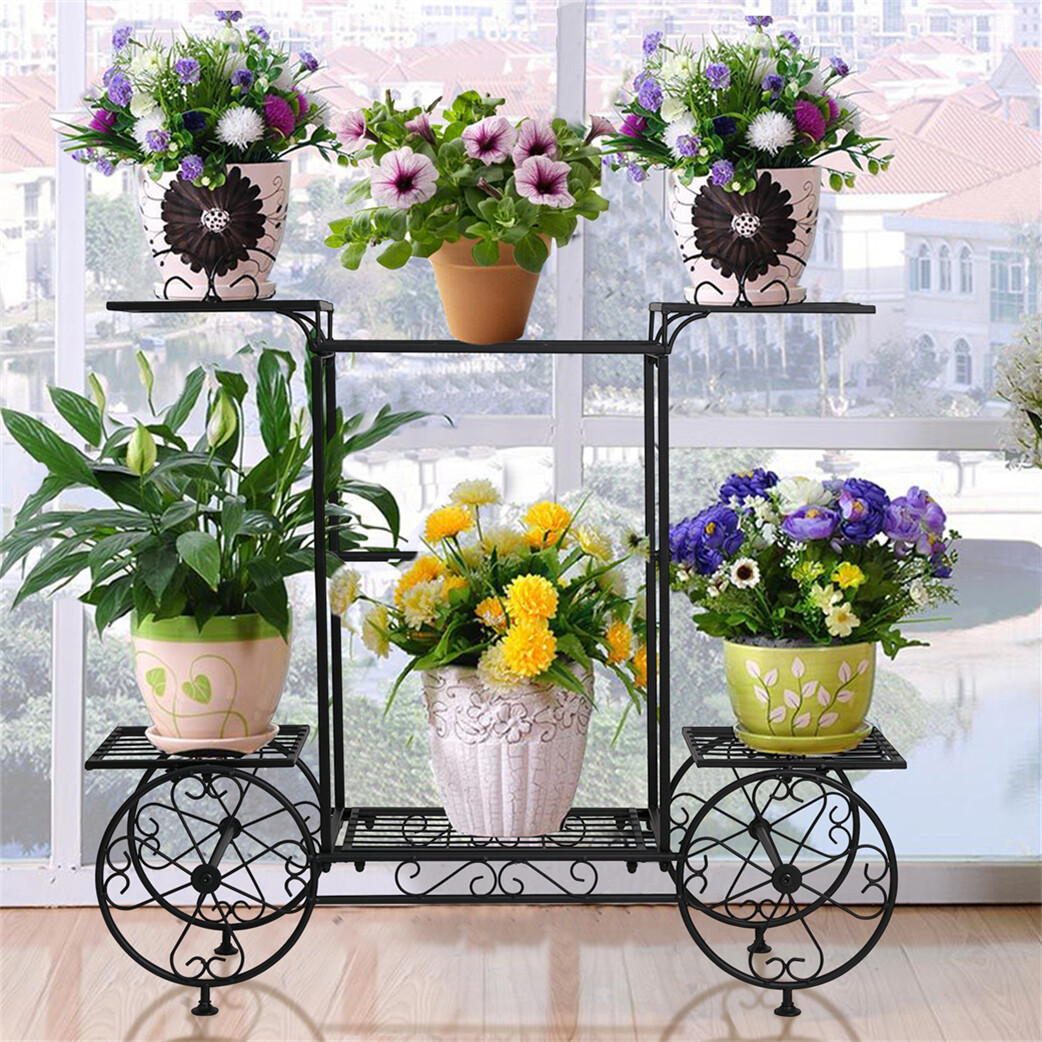 Heavy Duty Flower Pot Garden Cart Plant Stand Display Rack with Adjustable Base