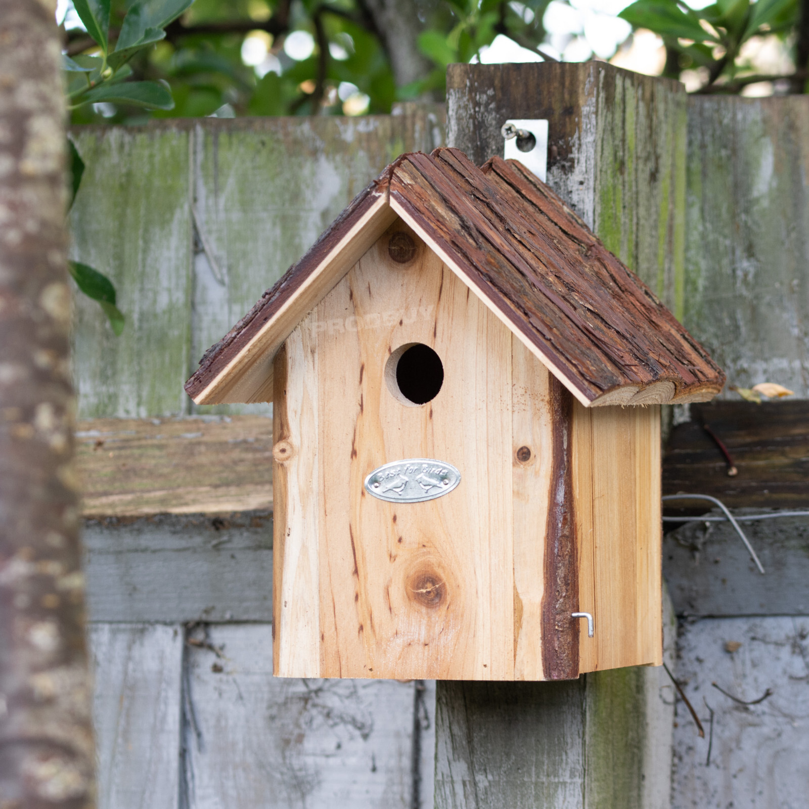 Wooden Bird House Nesting Box For Small Birds Tree Bark Hanging Garden Shelter