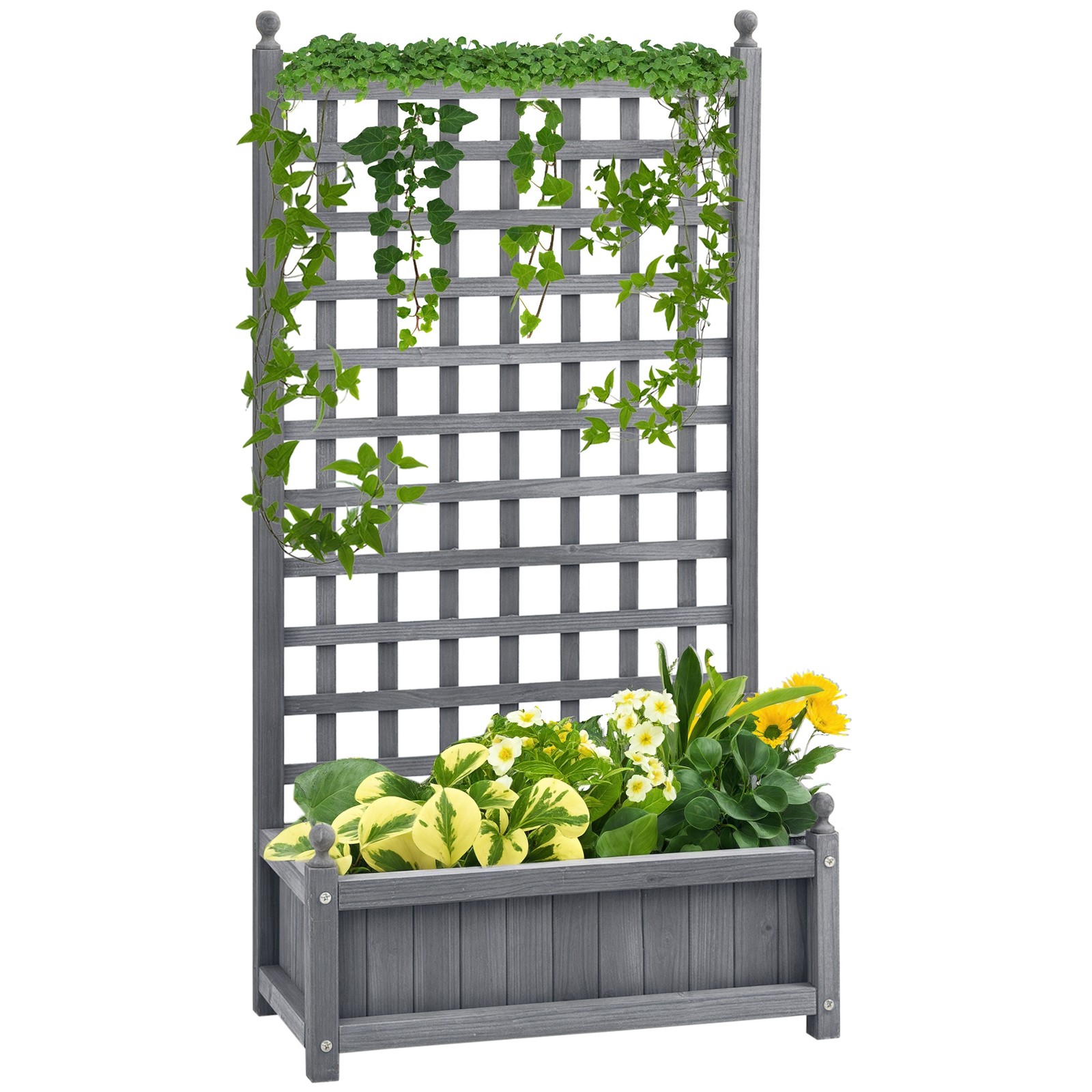 Outsunny Raised Garden Bed with Trellis Garden Planters Indoor Grey