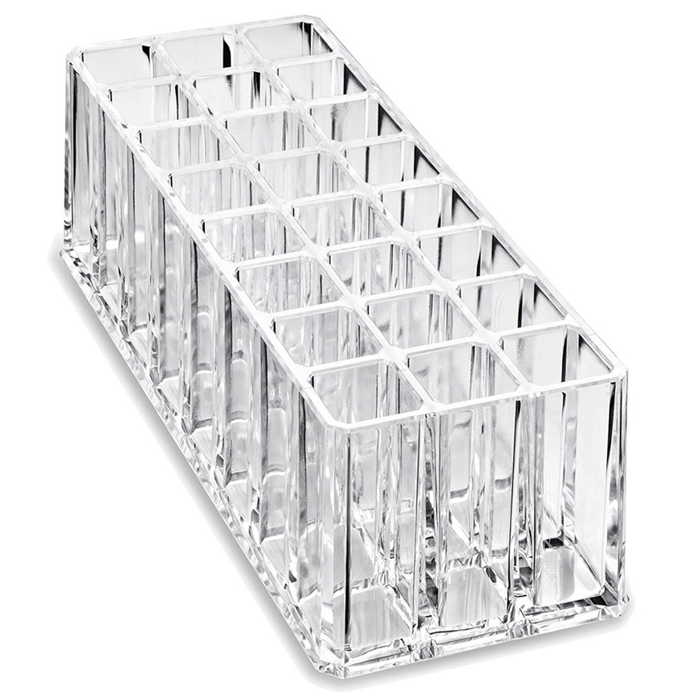 3X(Lipstick Storage Box 24 Space Clear Acrylic Tall Organization Container Q8L8)
