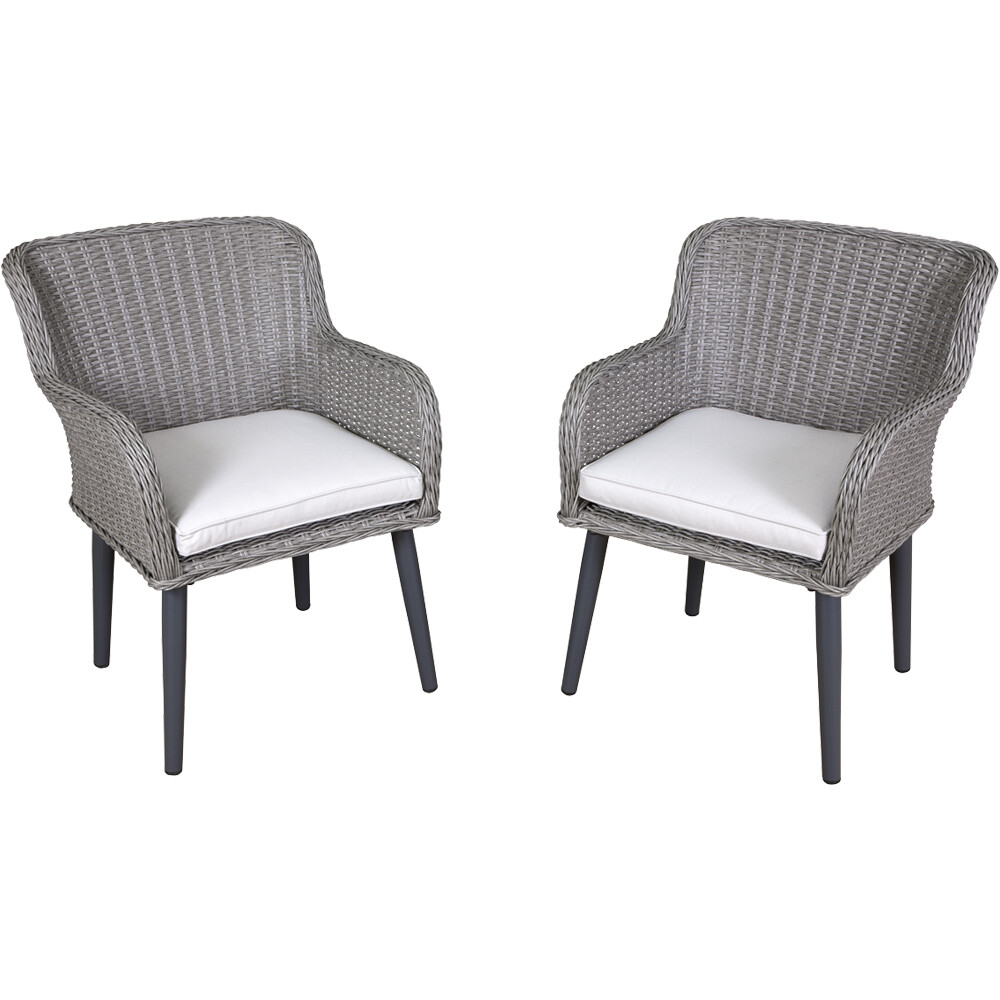 2 PACK Garden Dining Armchairs & Cushions - Grey Rattan Wicker - Outdoor Seating
